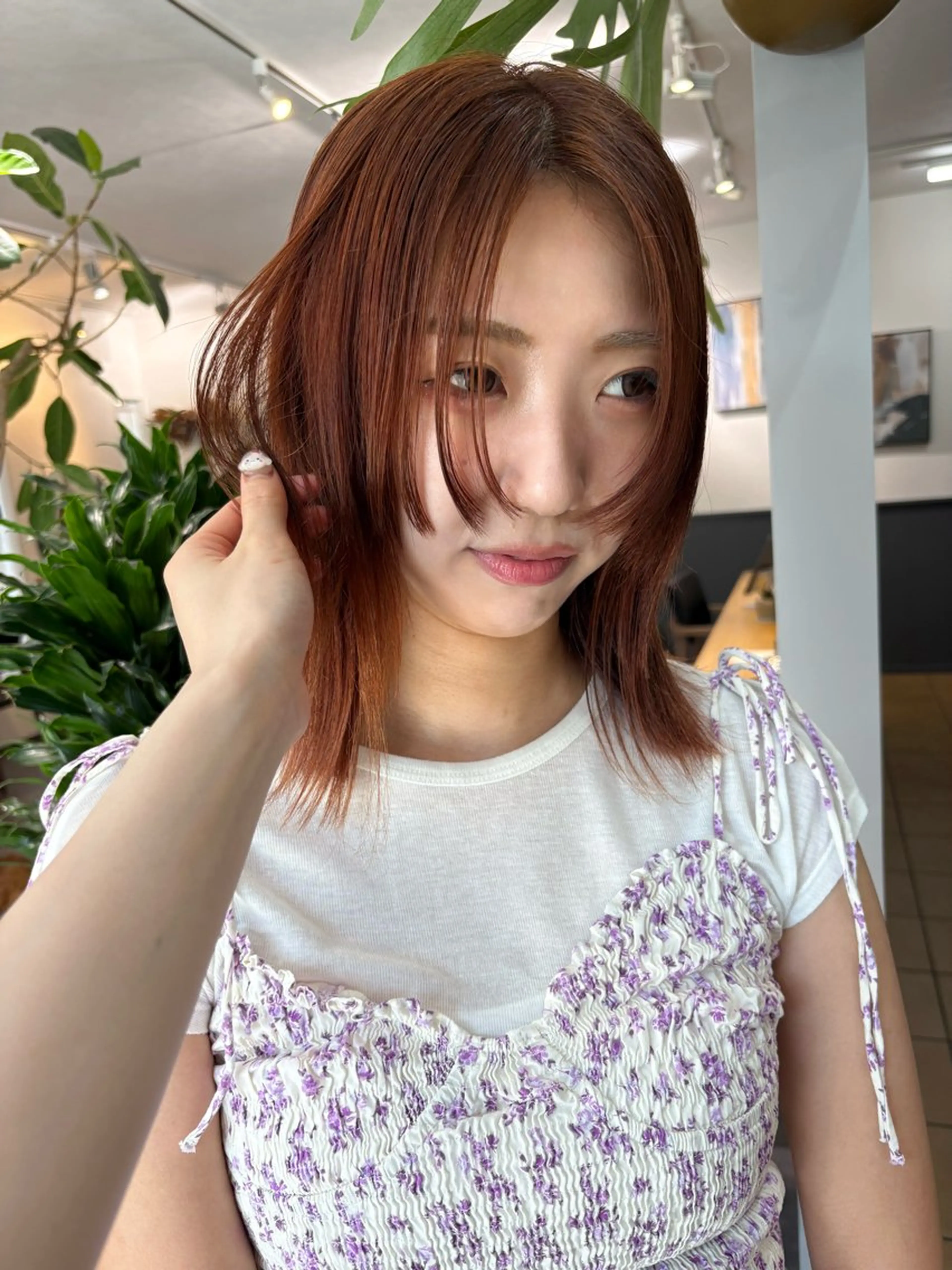 ミディアム カラー オレンジ カワクボ ソラのヘアスタイル
