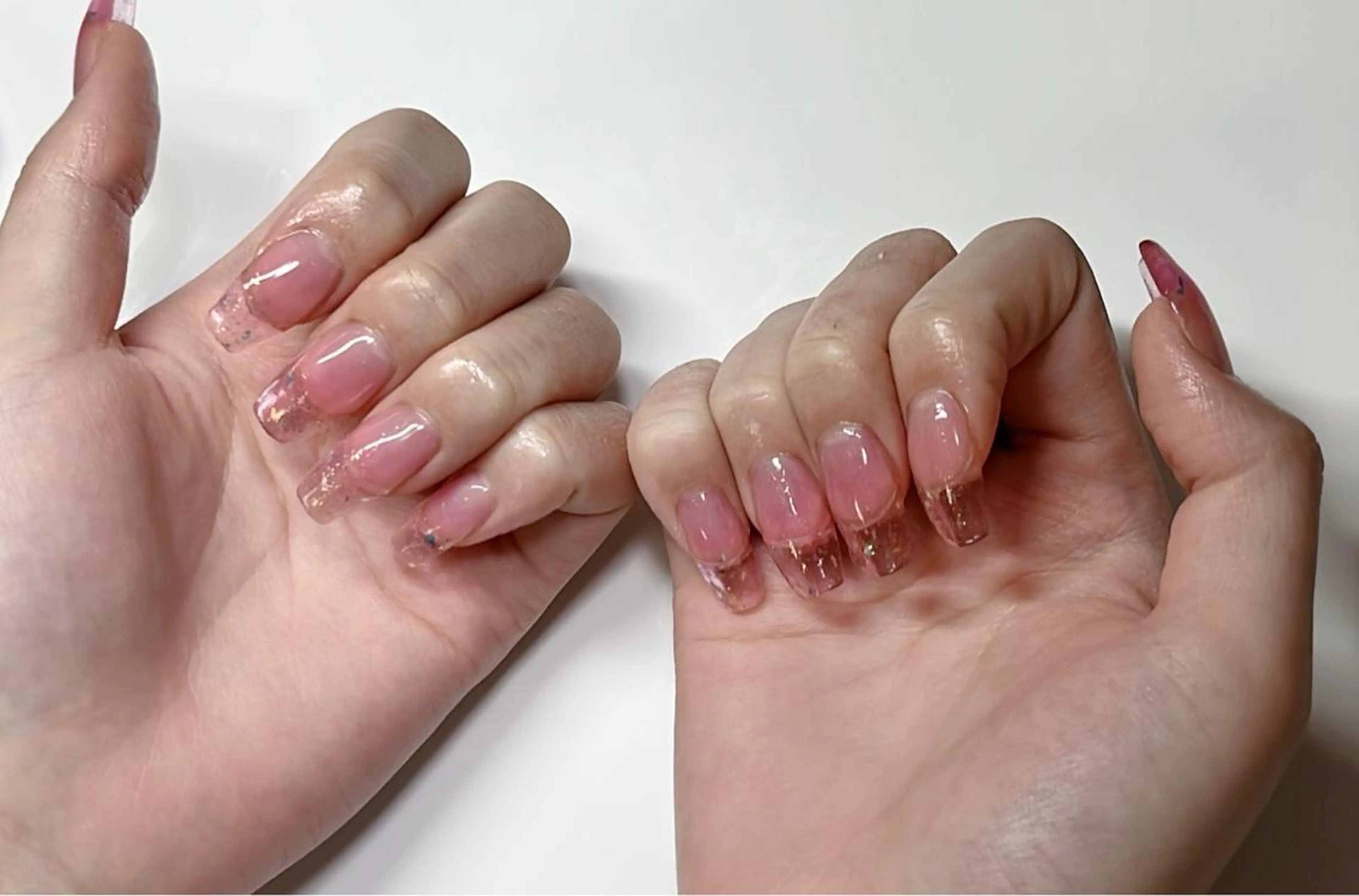 ネイル クリアネイル グラデーション ラメ(グリッター) ピンク スカルプネイル ハンドネイル plaisir プレジールネイルのネイルデザイン