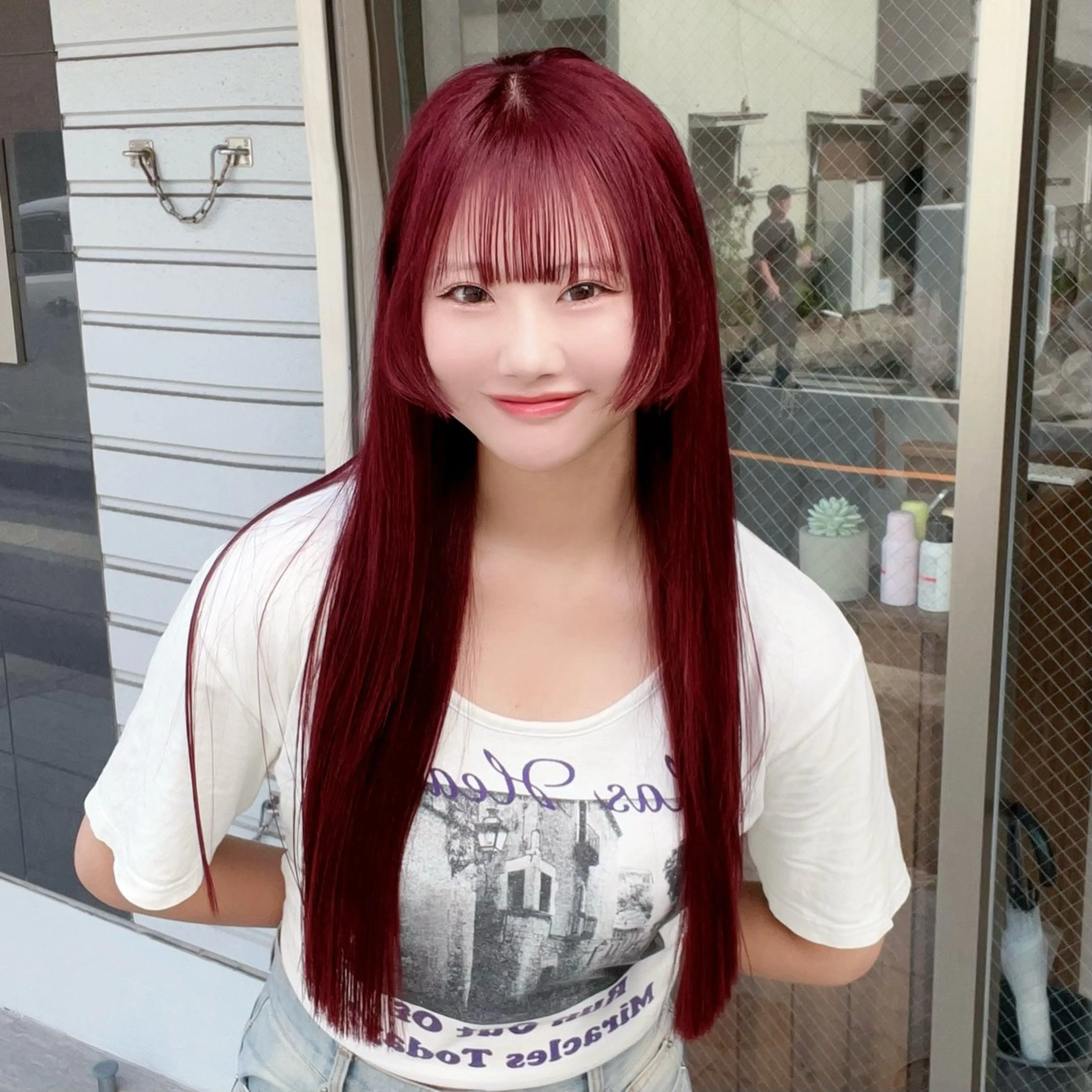 ロング カラー レッドカラー カット ヘアカラー トリートメント ムラ修正💎 艶髪ハイトーン💎のヘアスタイル