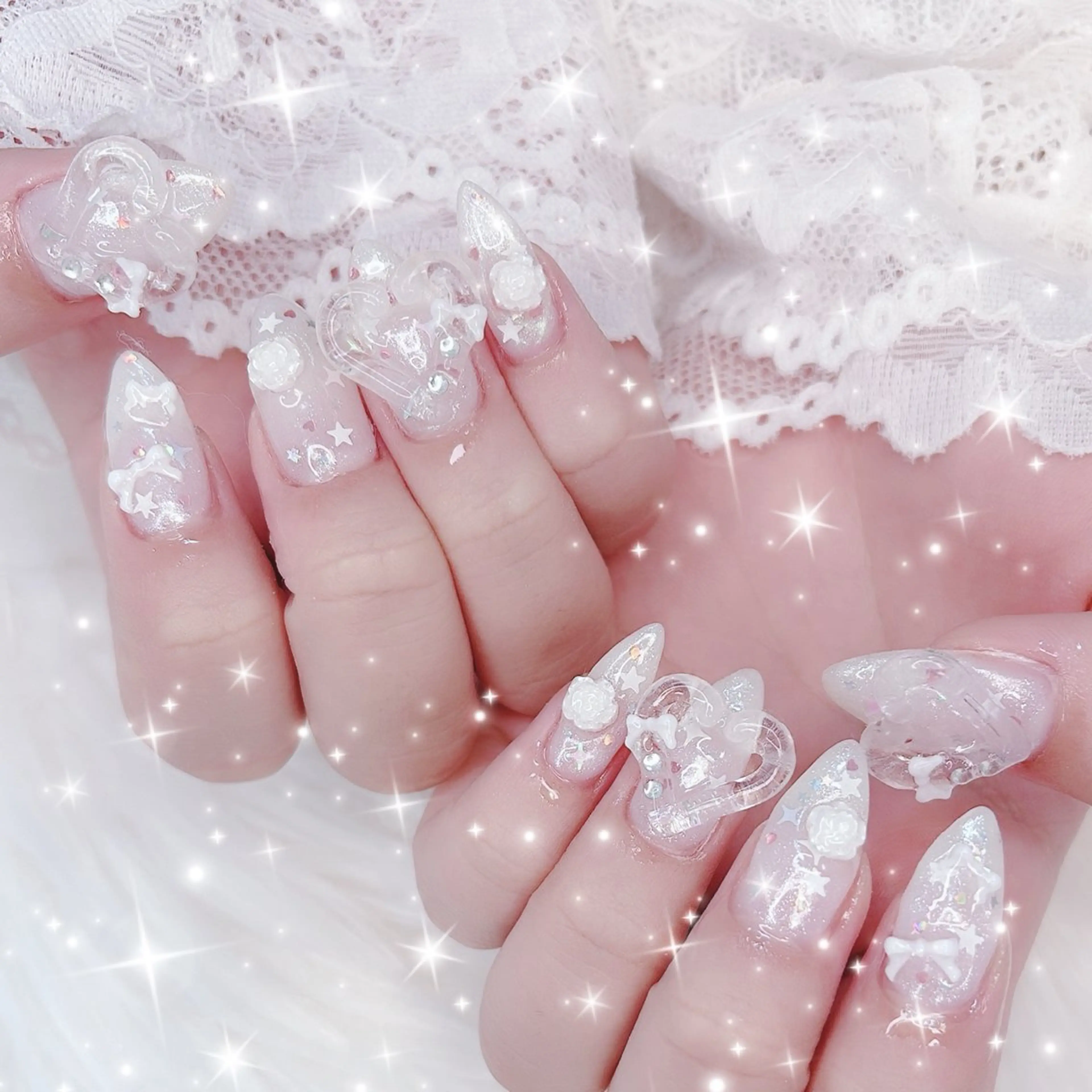 ネイル フレンチネイル ガーリー ロングネイル ハンドネイル mini nailのネイルデザイン