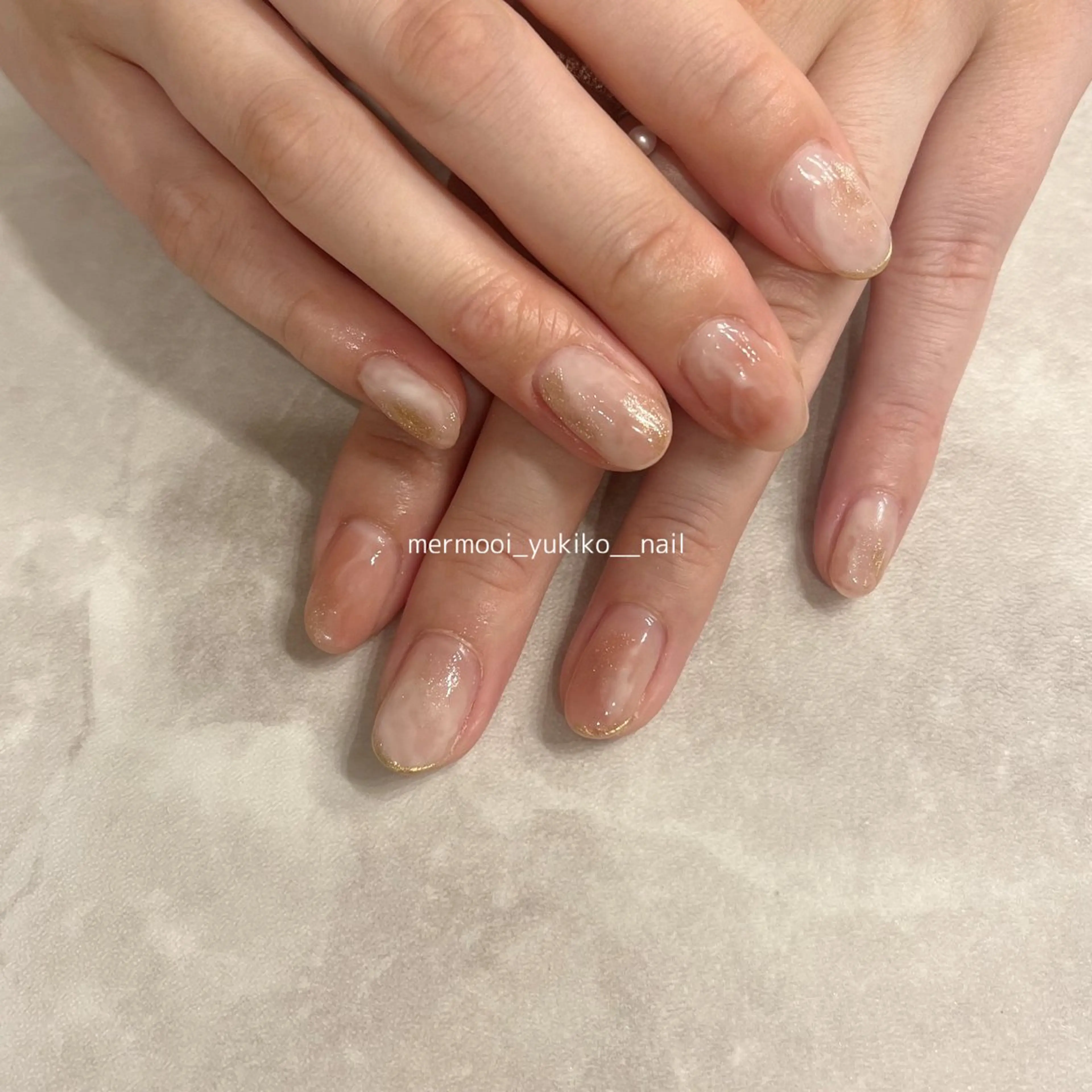 ネイル クリアネイル ゴールド ミラーネイル ニュアンスネイル ピンク ハンドネイル mermooi所属・melumooi nailのネイルデザイン
