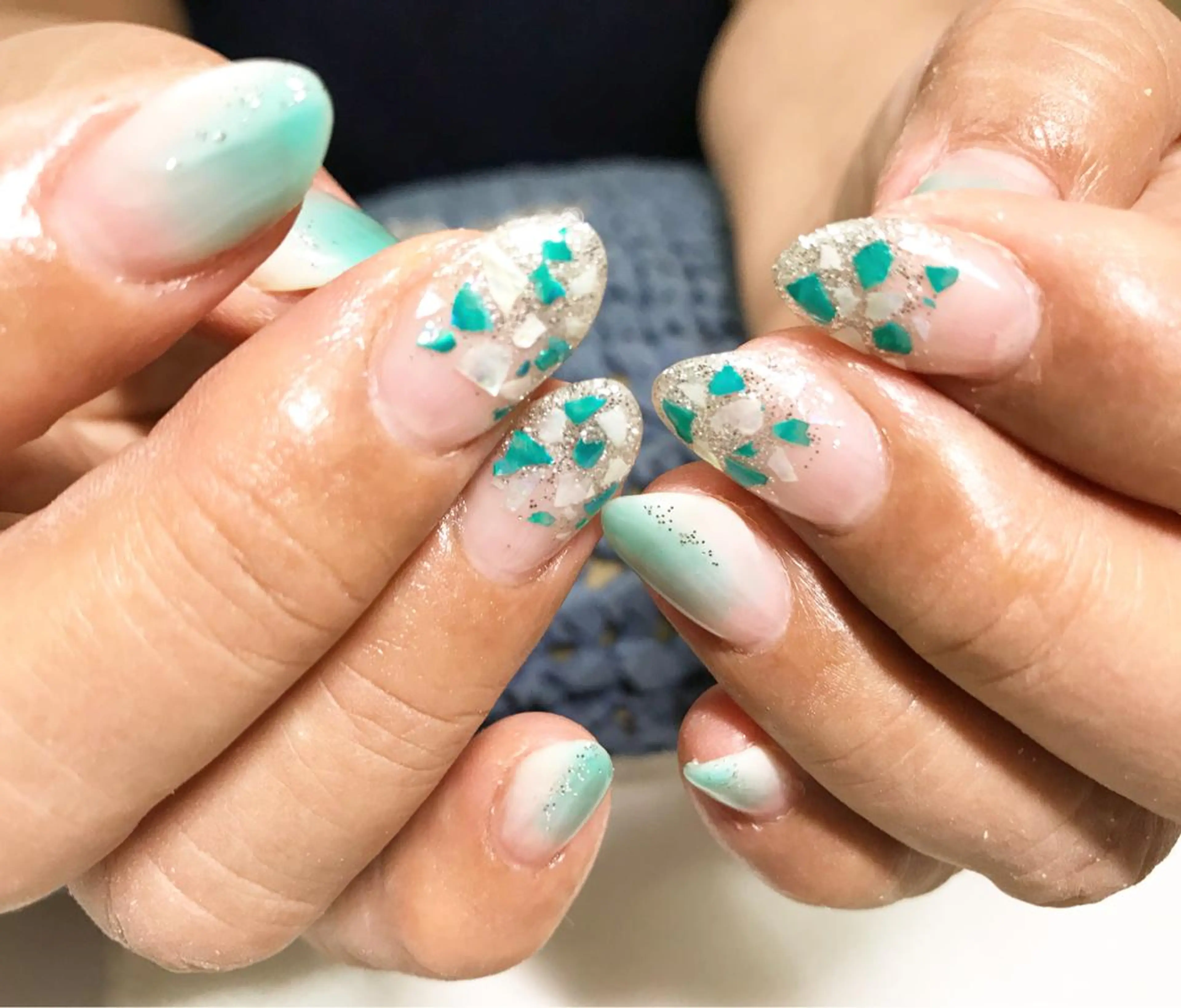 ネイル フットネイル グラデーション グリーン シンプルネイル 春ネイル nail fufla ♡yamane♡のネイルデザイン