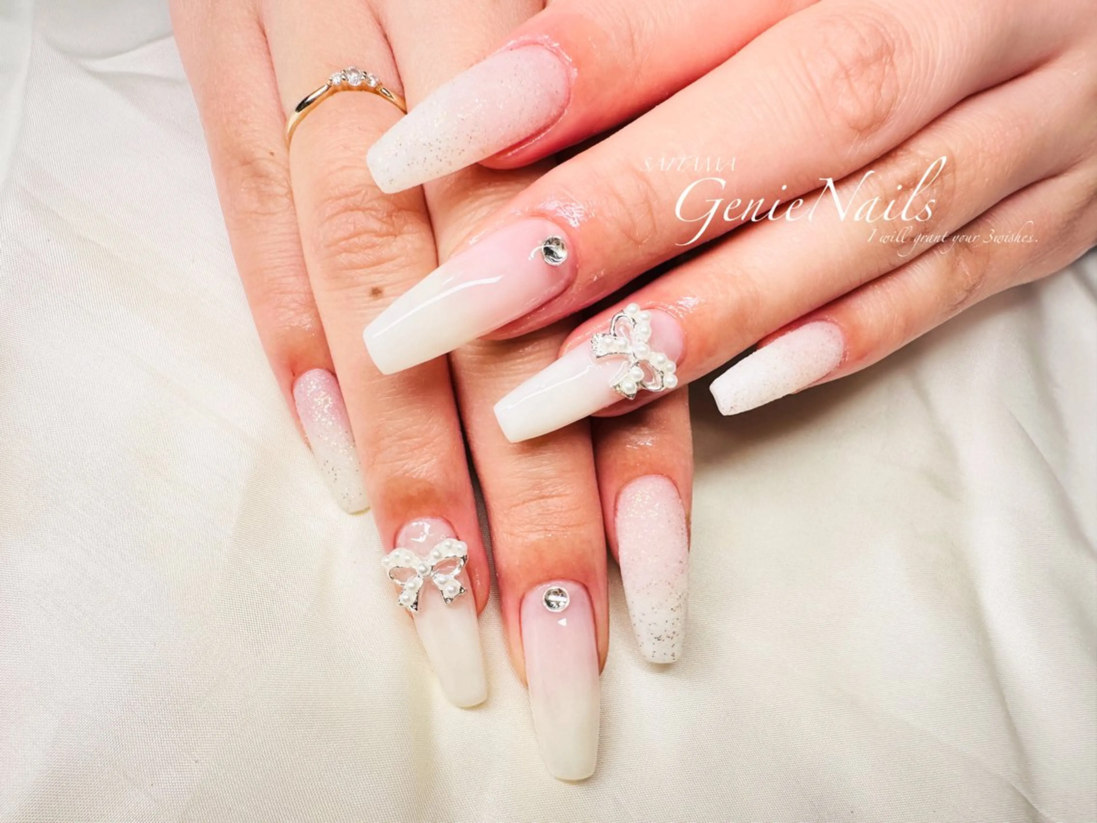 ネイル アートネイル 長さ出し ロングネイル 持ち込み 春ネイル Genie Nailsのネイルデザイン