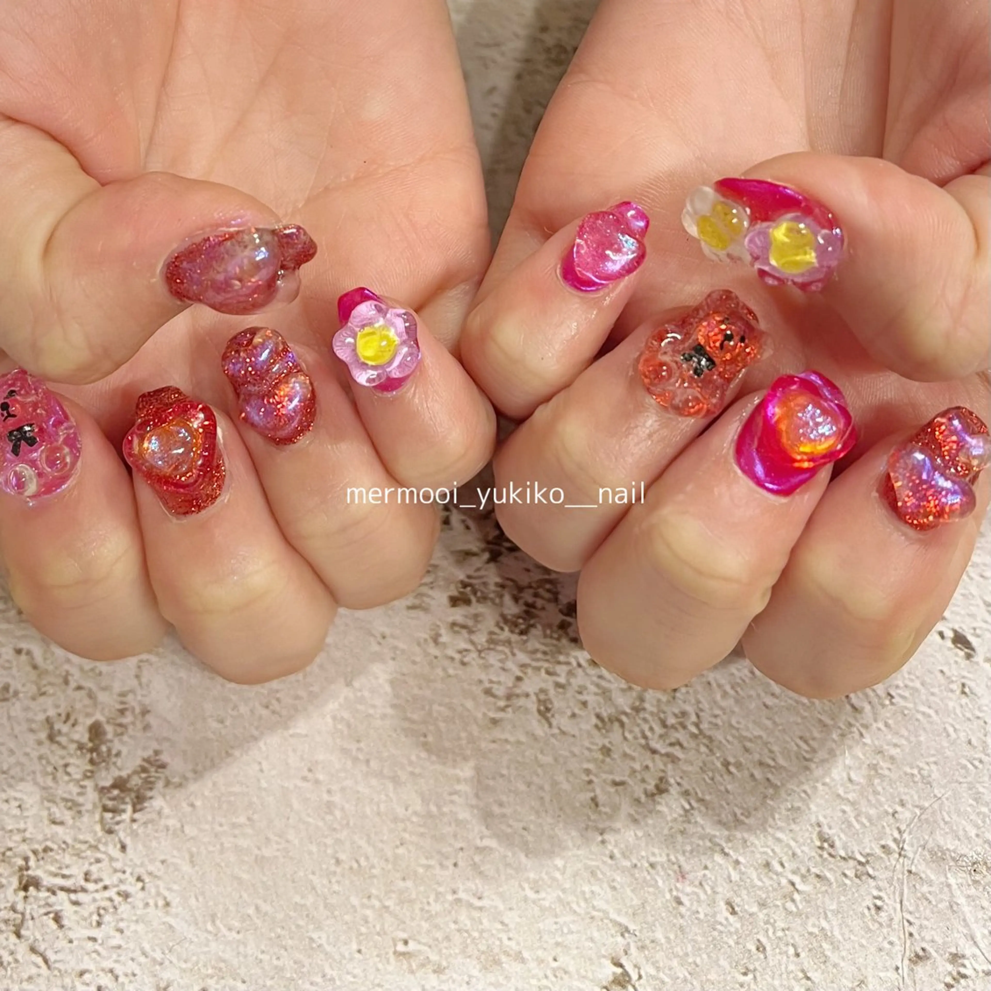 ネイル アートネイル オーロラネイル ジェルネイル ハート 韓国ネイル melumooi nailのネイルデザイン