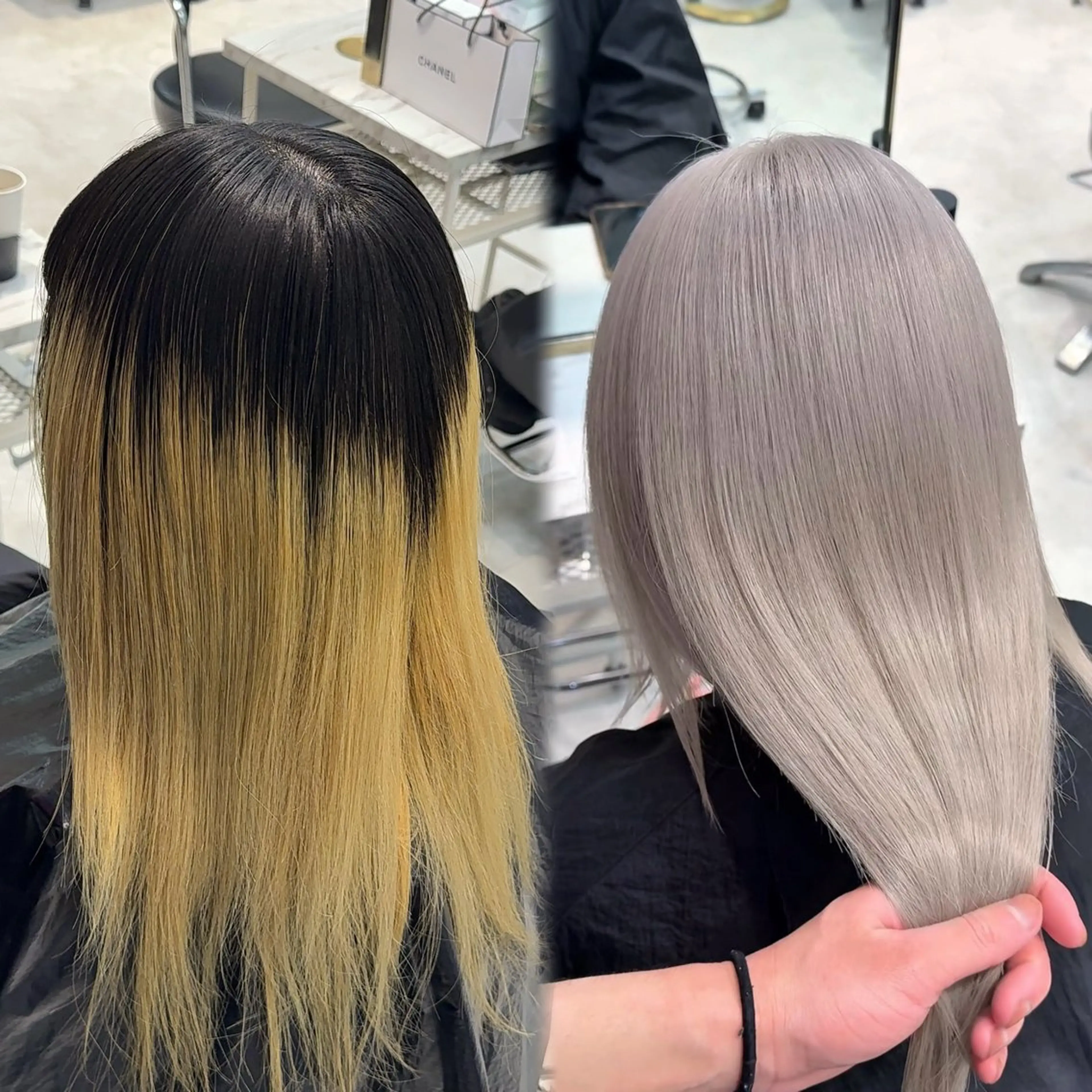 セミロング カラー ヘアアレンジ ベージュカラー ブリーチ ブロンド デザインカラー ミルクティーベージュ ヘアカラー 【🥀履歴修正🥀】 ハイトーン職人/拓真のヘアスタイル