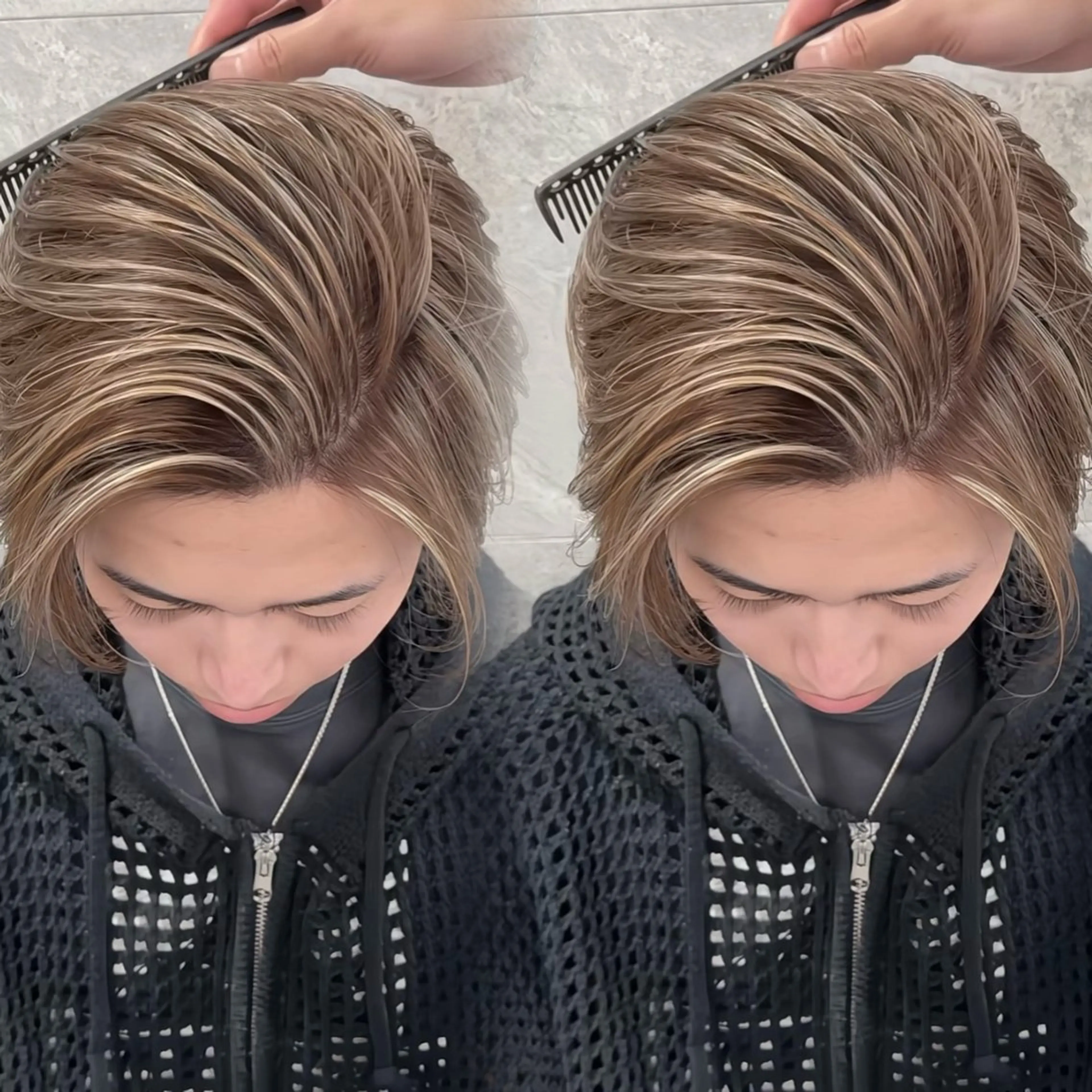 🔥センターパートカット＋外国人風ハイライト🇺🇸【海外ヘア】【【海外ハイライト】の写真