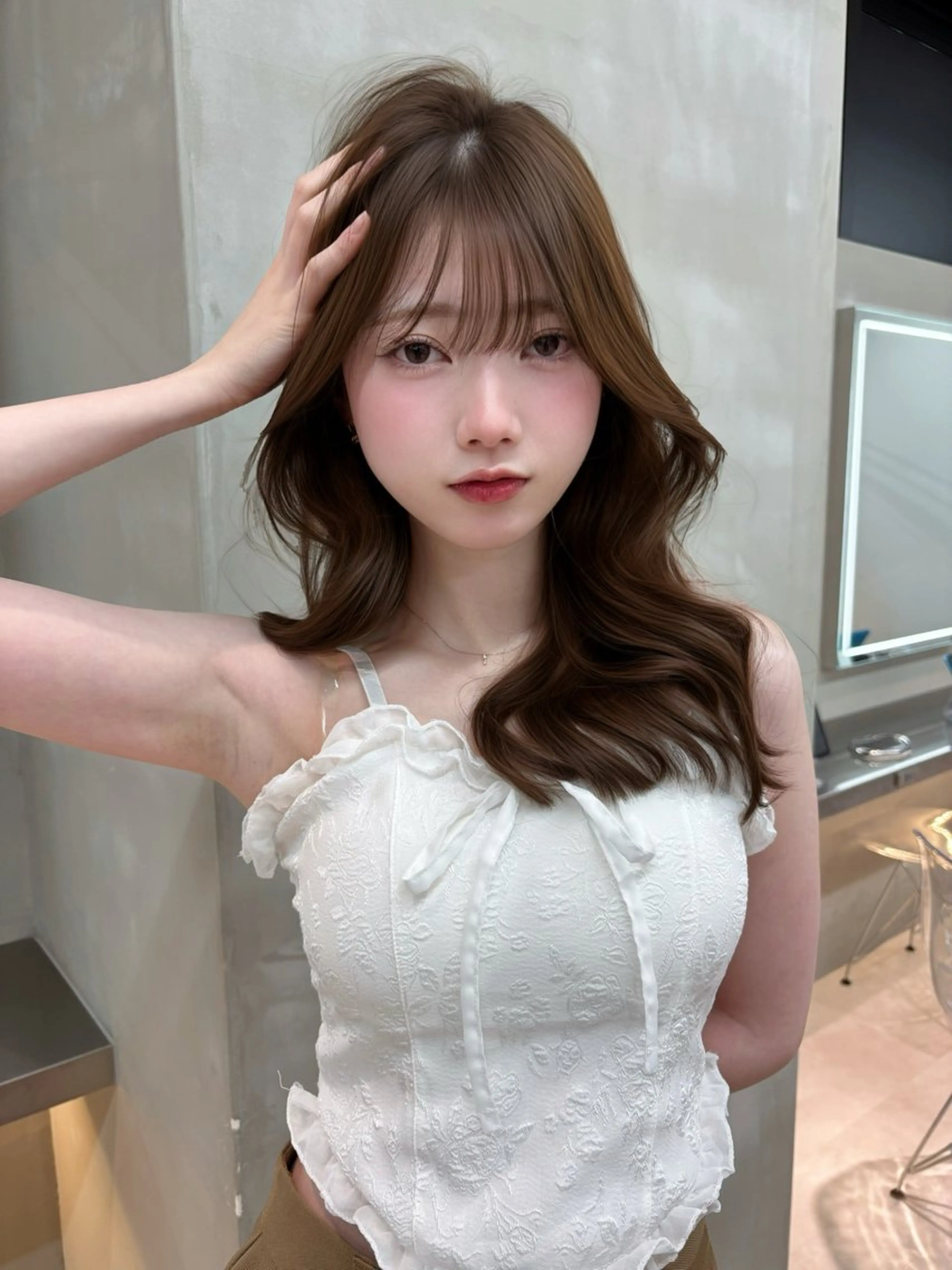 ミディアム カラー ベージュカラー ブリーチ 透明感カラー ブリーチなしカラー 髪質改善 【博多髪質改善】 吉村 清志のヘアスタイル