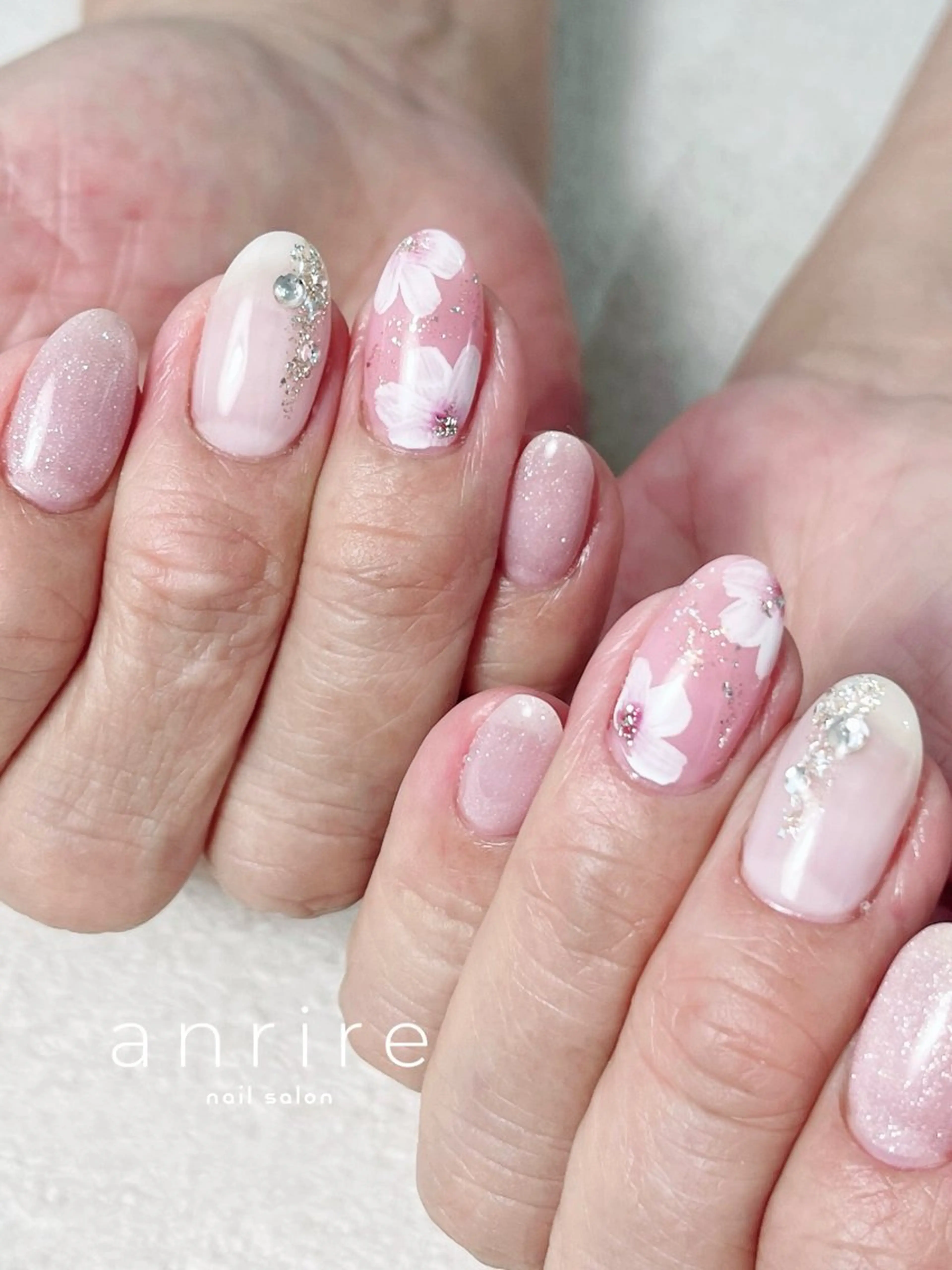 ネイル フラワーネイル ジェルネイル マグネットネイル パラジェル ピンク ハンドネイル nailsalon anrireのネイルデザイン