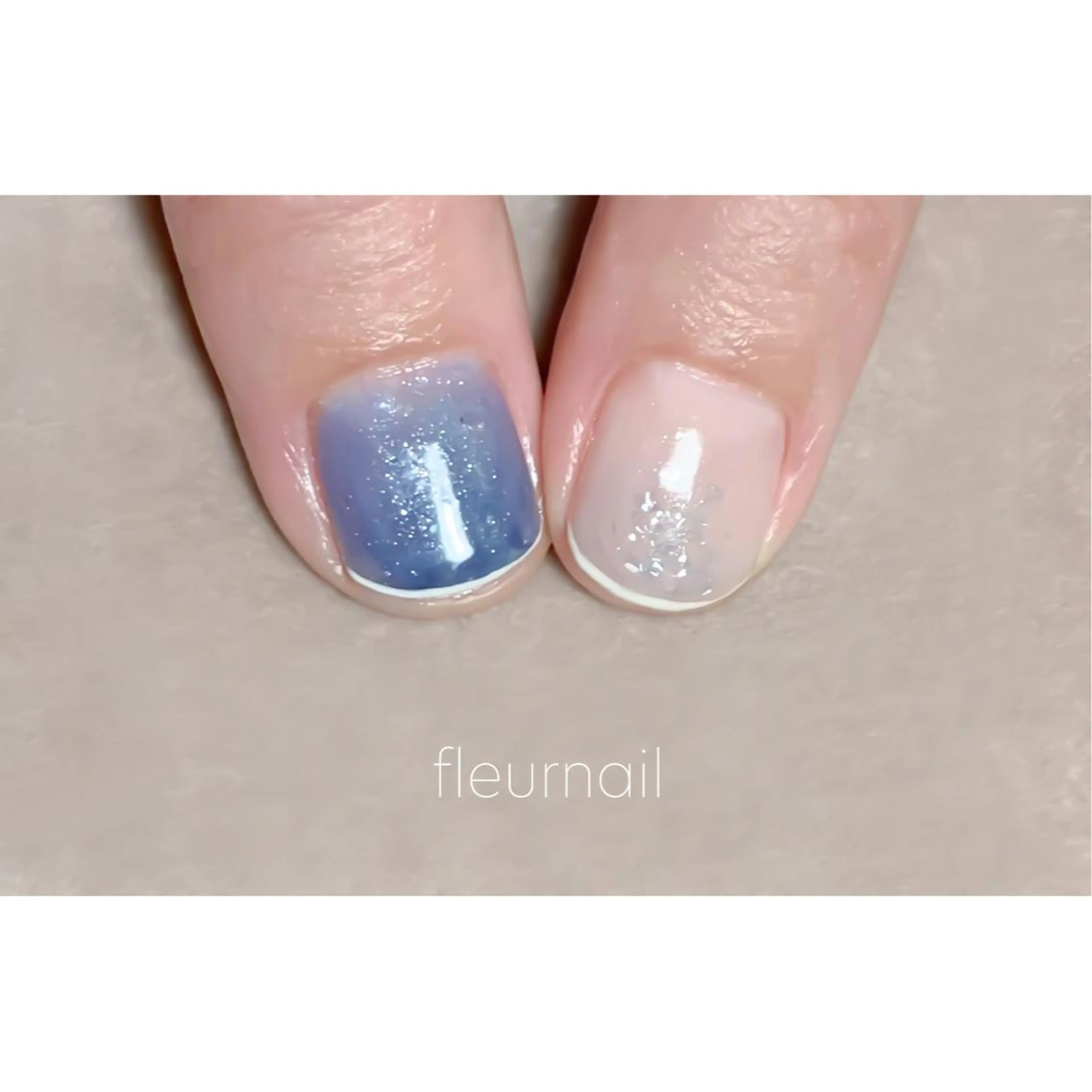 ネイル ブルー カジュアル 成人式 長さ出し フレンチネイル ハンドネイル fleurnail miuraのネイルデザイン