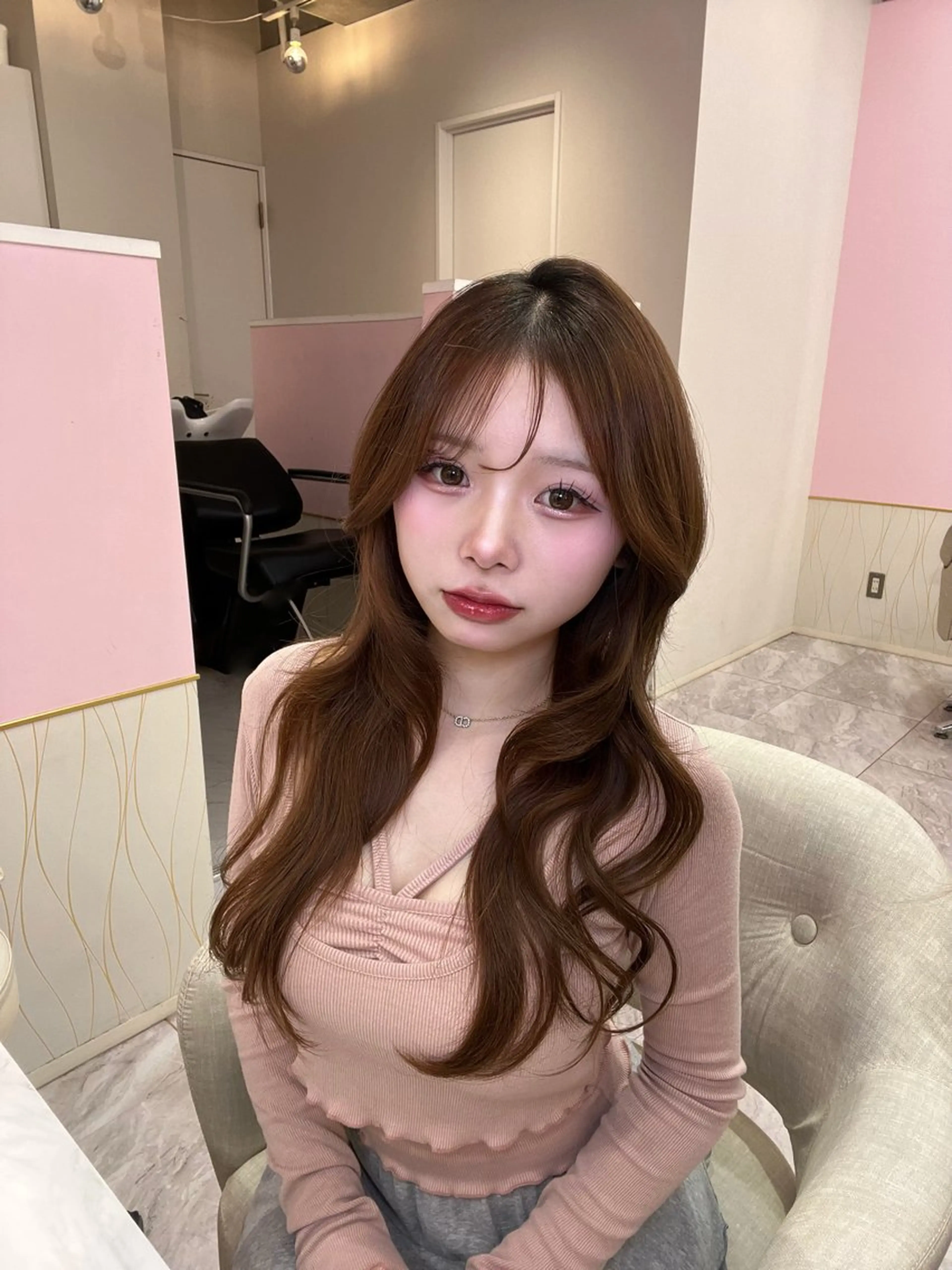 ロング 小顔カット トリートメント ヘアカラー トリートメント ヘアセット ハイトーン/渋谷 韓国風/Narukaのヘアスタイル