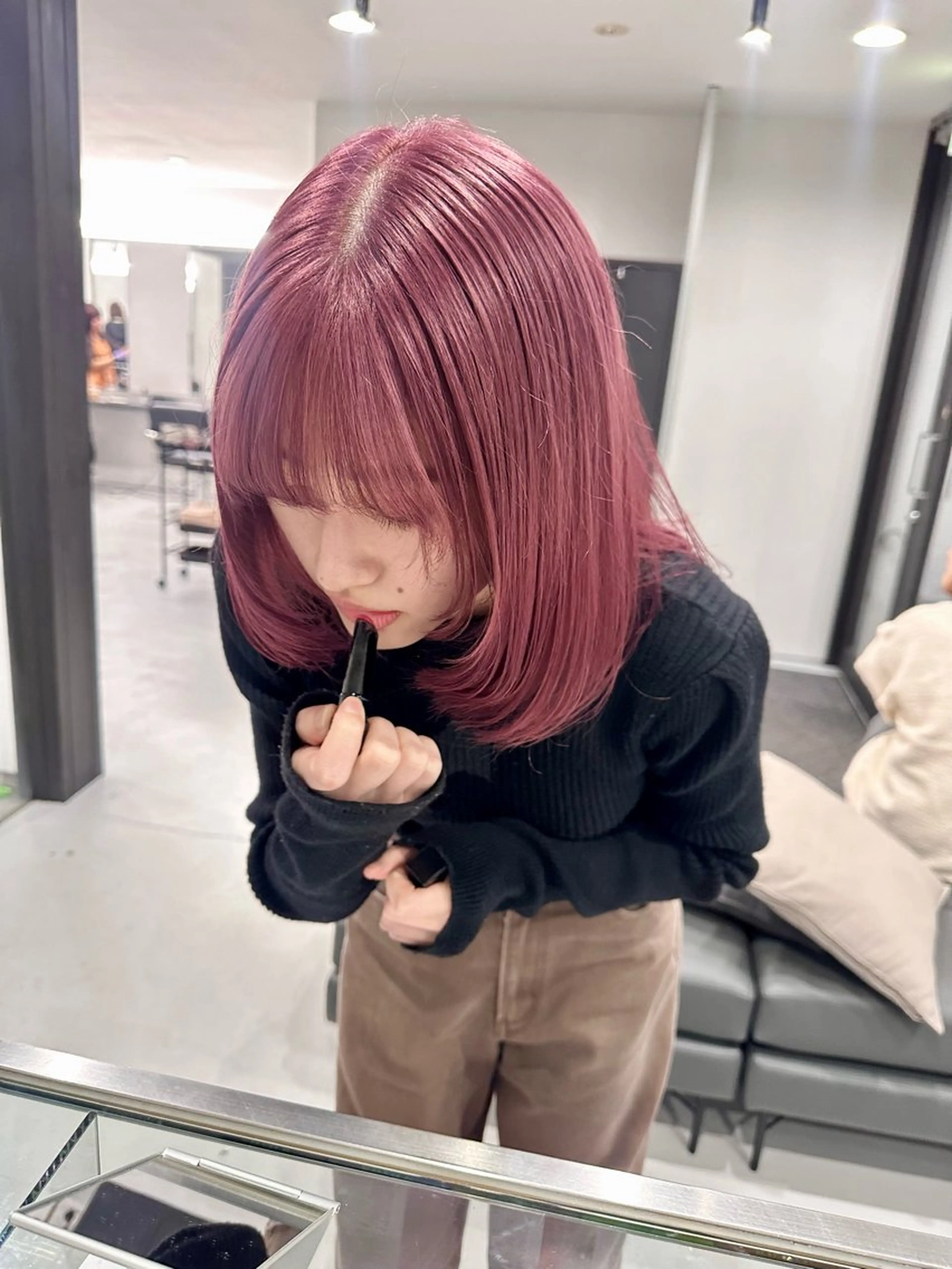 ミディアム カラー ピンクベージュ/新潟 万代/高橋桃葉🍑のヘアスタイル