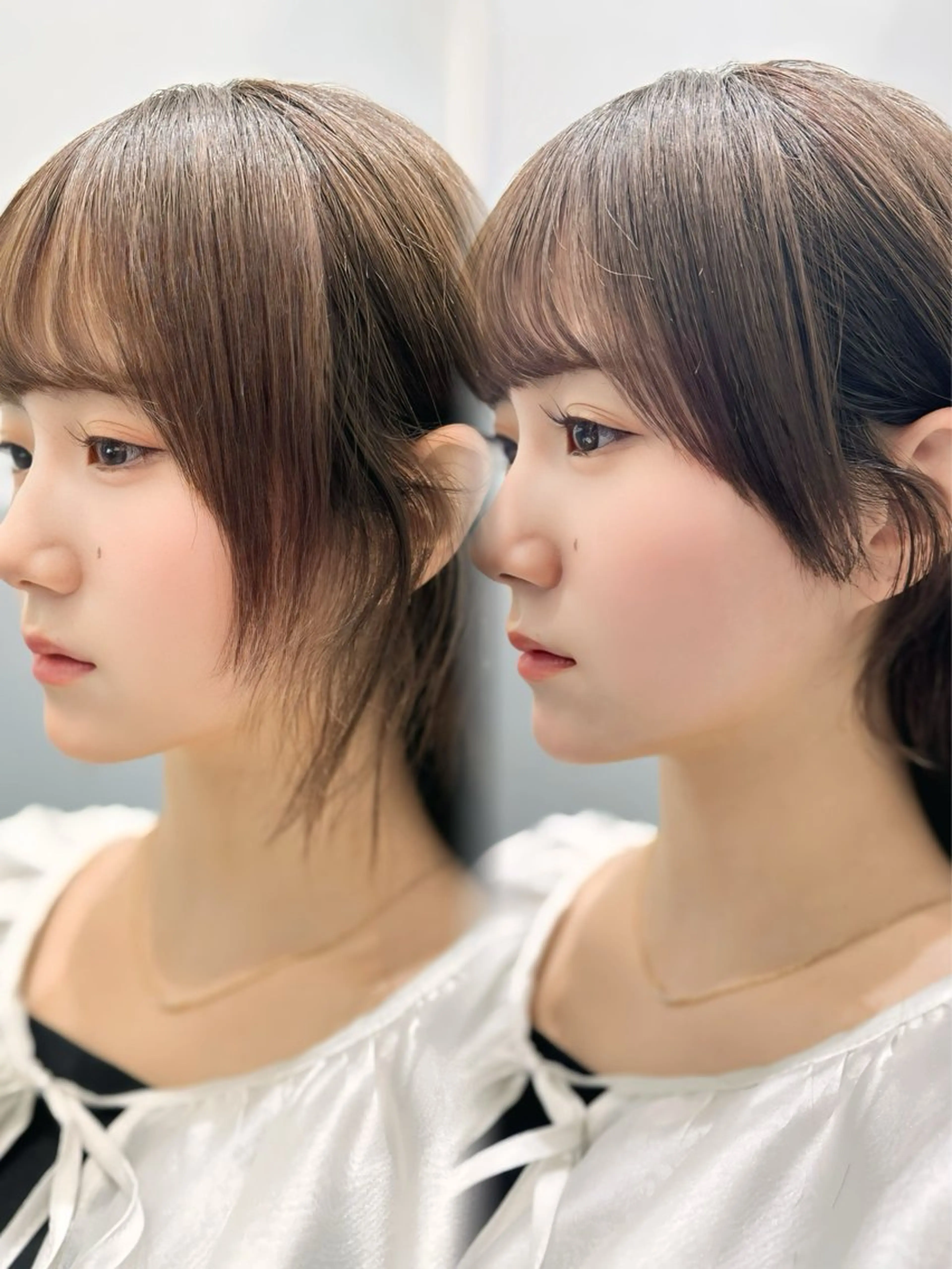 ミディアム カラー ヘアアレンジ ボブレイヤー ベージュカラー 透明感カラー グレージュ イルミナカラー カット 縮毛矯正 顔周りカット× 髪質改善【リョウ】のヘアスタイル