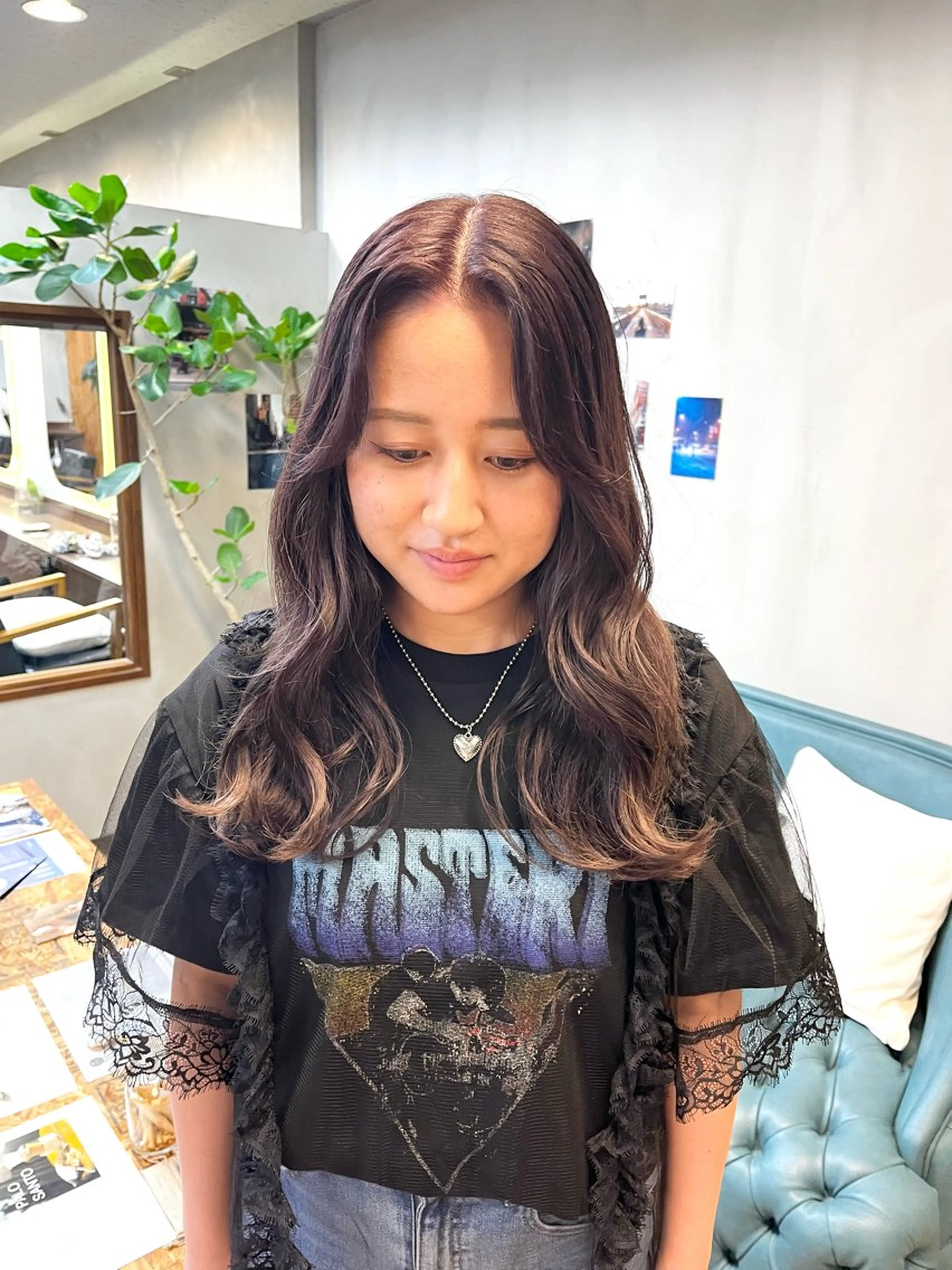 ロング カラー ヘアアレンジ ブリーチ ダブルカラー ラベンダーカラー ブリーチなしカラー カット ヘアカラー トリートメント ena/ブリーチなし 透明感・レイヤー🎀のヘアスタイル