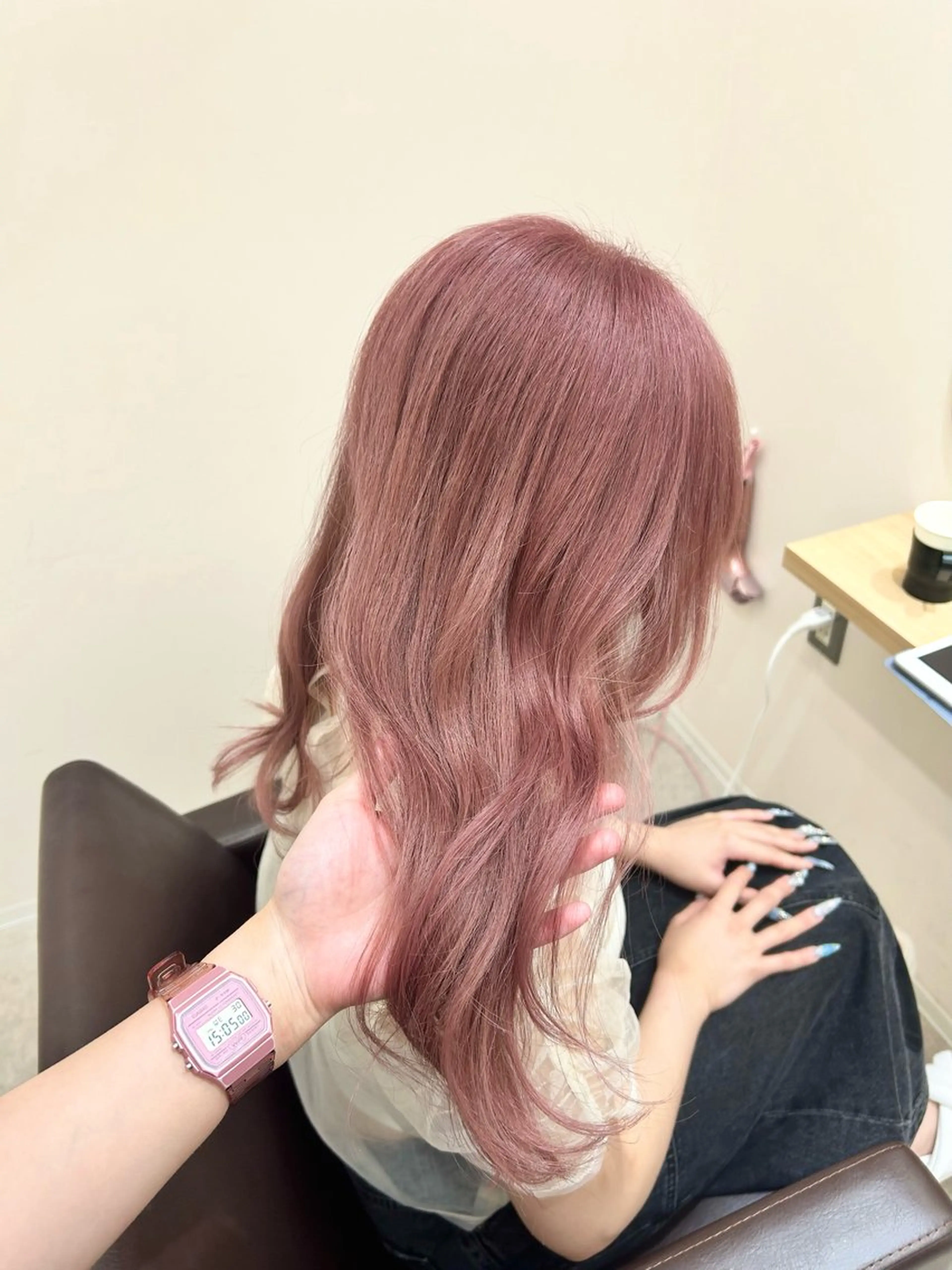 セミロング カラー ベージュカラー ブリーチ ピンクカラー ピンクベージュ ヘアカラー トリートメント 透明感/ダブルカラー /🌸ERI🌸のヘアスタイル