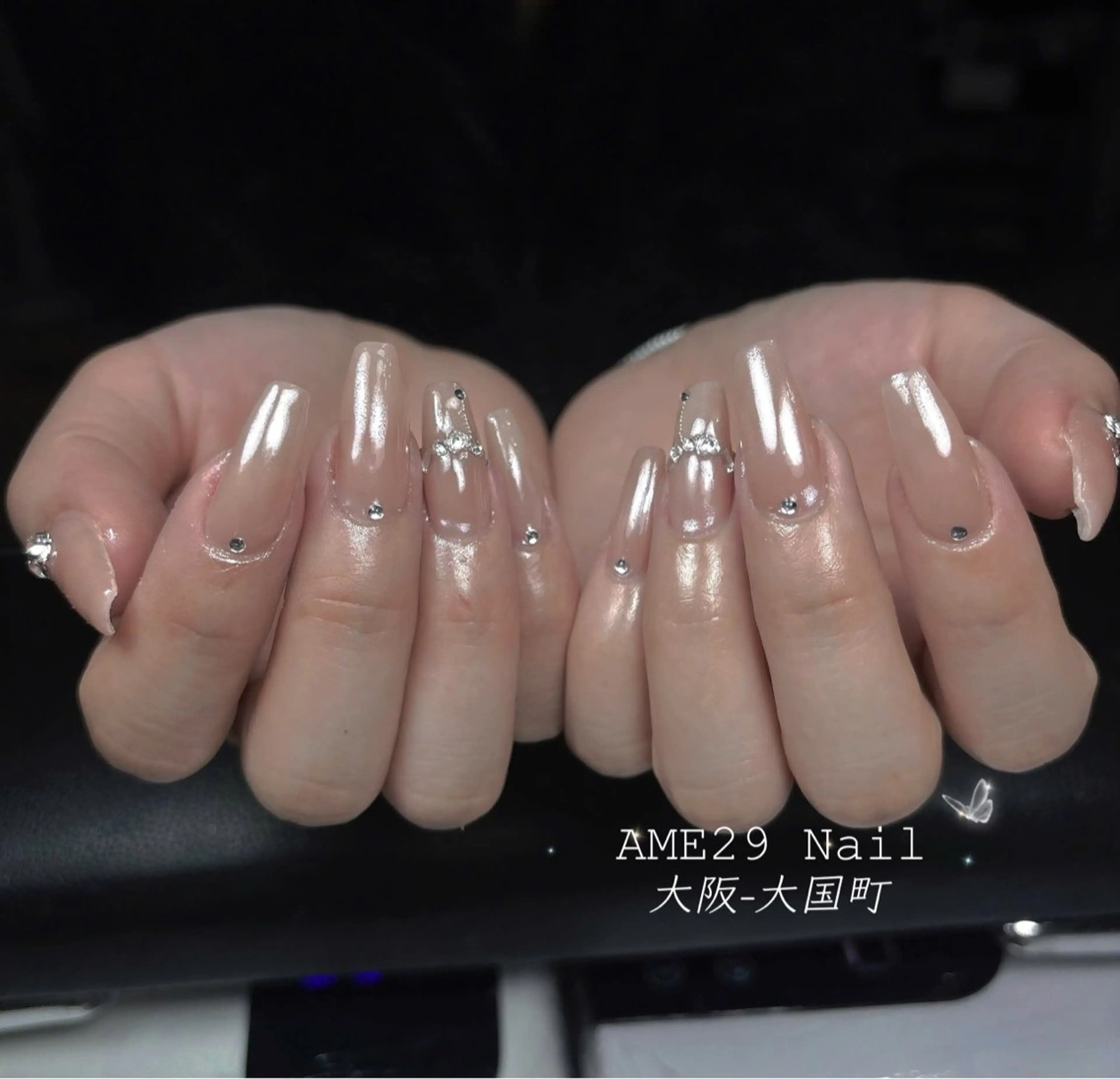 ネイル ジェルネイル ハート キラキラネイル 韓国ネイル ロングネイル AME29 Nail ネイルサロンのネイルデザイン