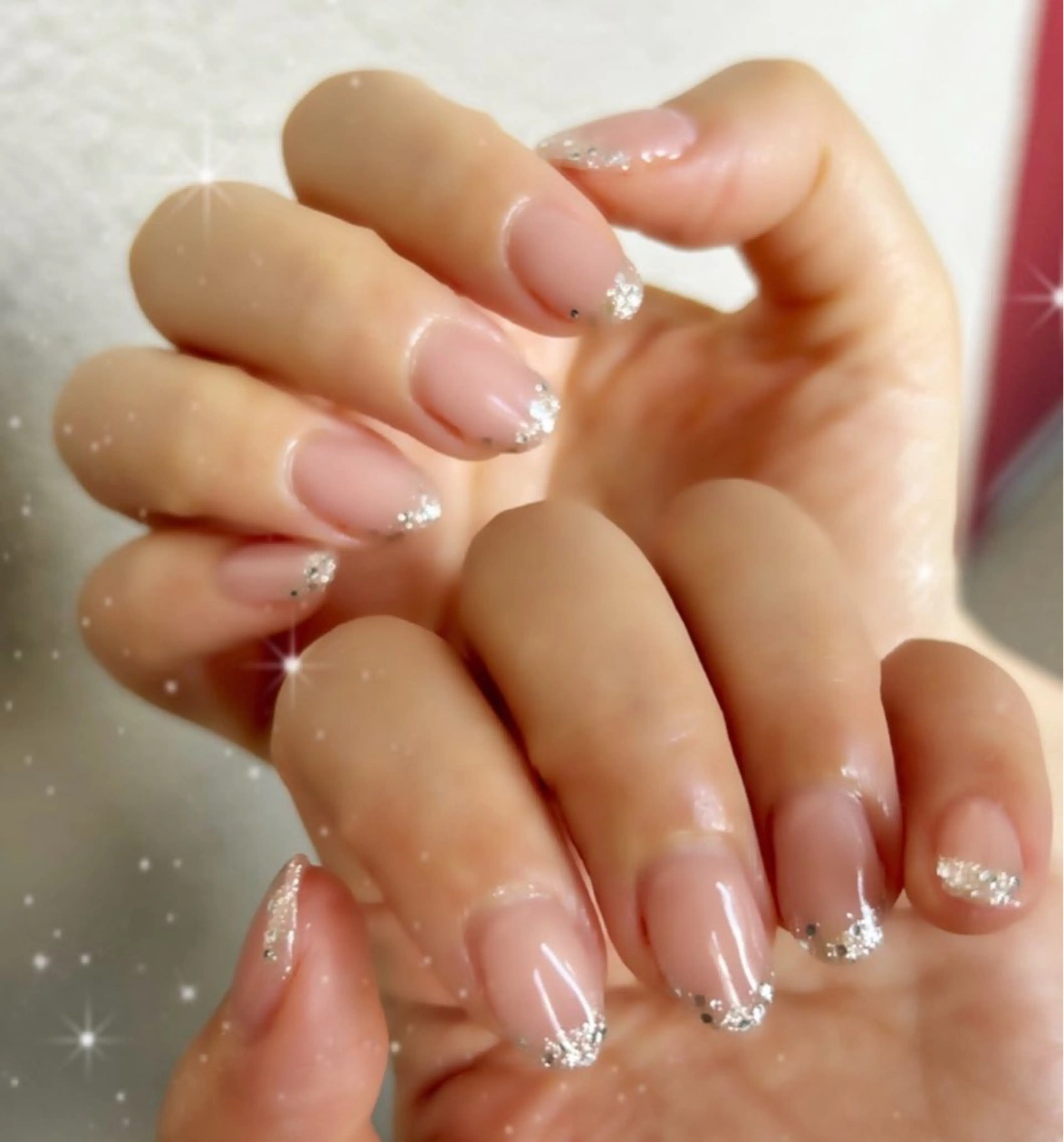 キラキラ✨ラメフレンチ(ホログラム入り)オフ無しの写真