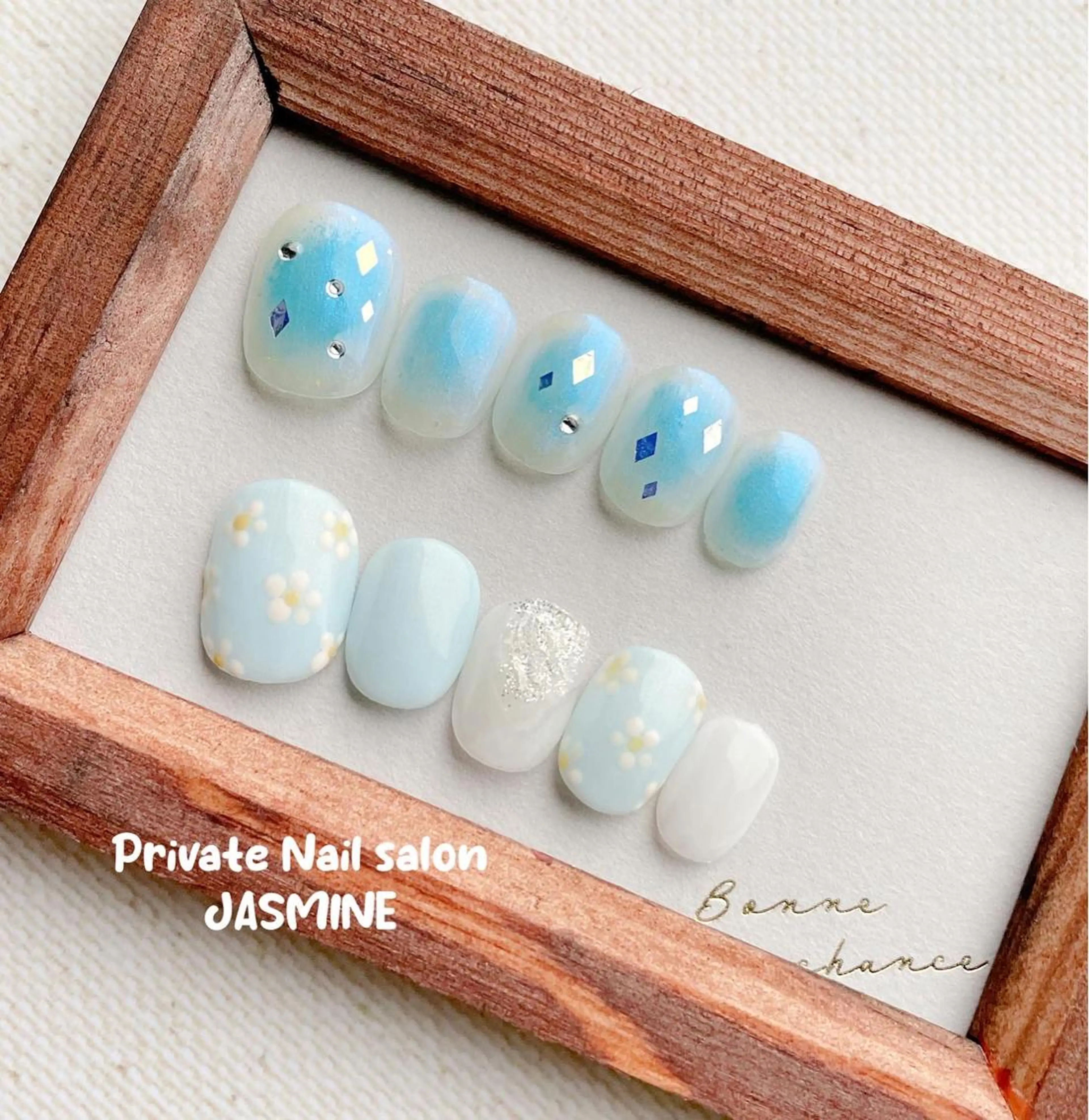 ネイル ブルー チークネイル ハンドネイル Nail salon JASMINEのネイルデザイン