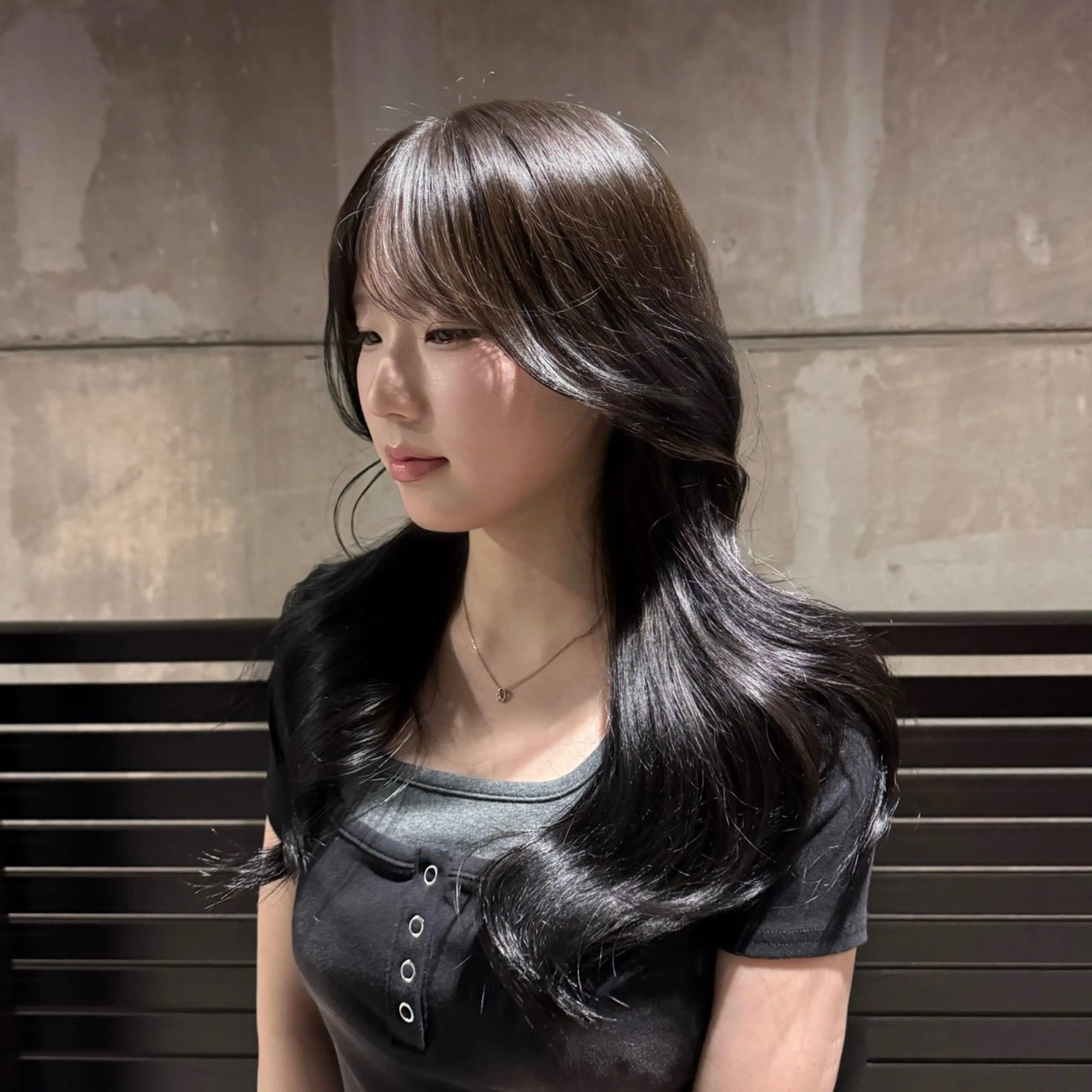 ロング カラー 黒髪 髪質改善 韓国風ヘア トリートメント rin 縮毛矯正/ 髪質改善のヘアスタイル