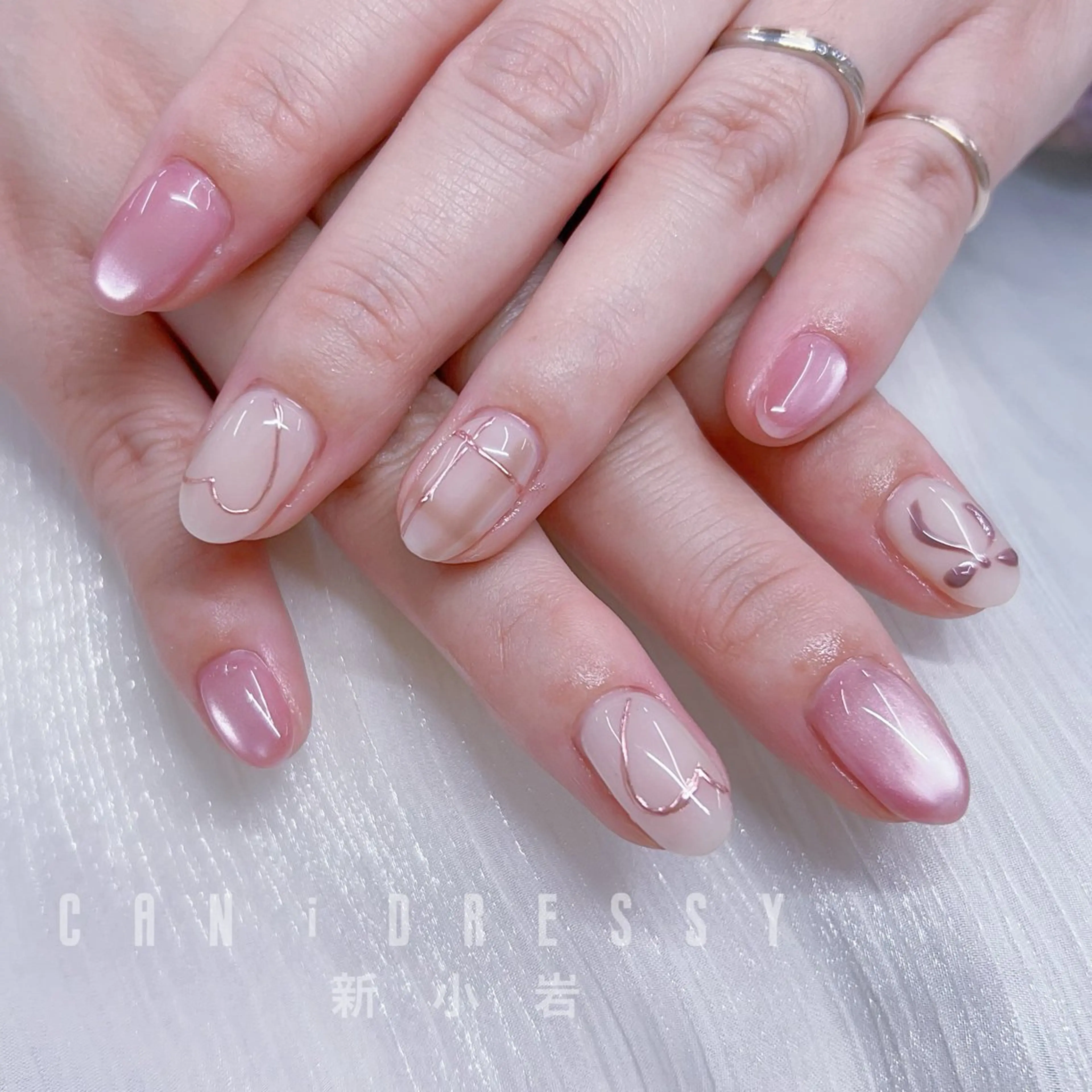 ネイル ハート マグネットネイル ミラーネイル ピンク バレンタイン ハンドネイル キャンアイドレッシー 新小岩のネイルデザイン