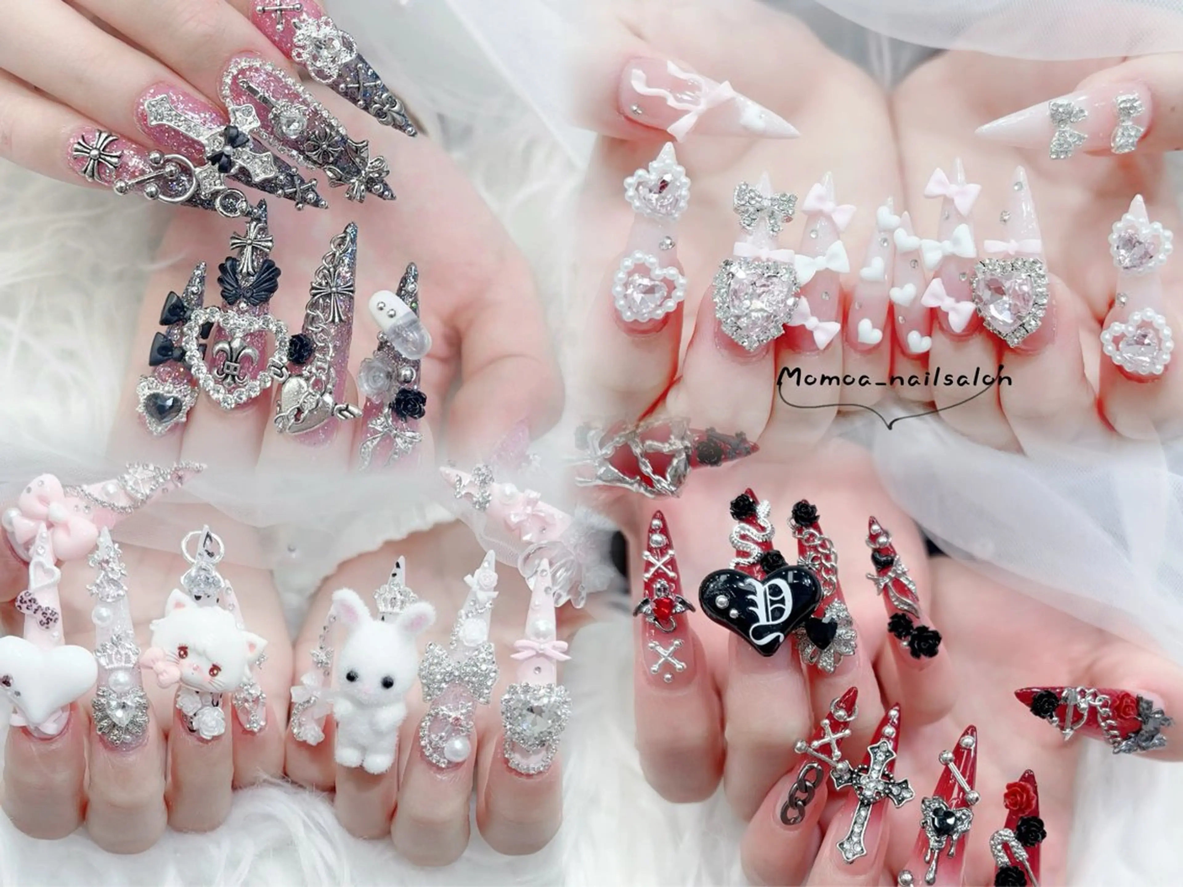 ネイル キラキラネイル 韓国ネイル スカルプネイル ハンドネイル MoMoA Nail ネイル長さ出し専門店のネイルデザイン