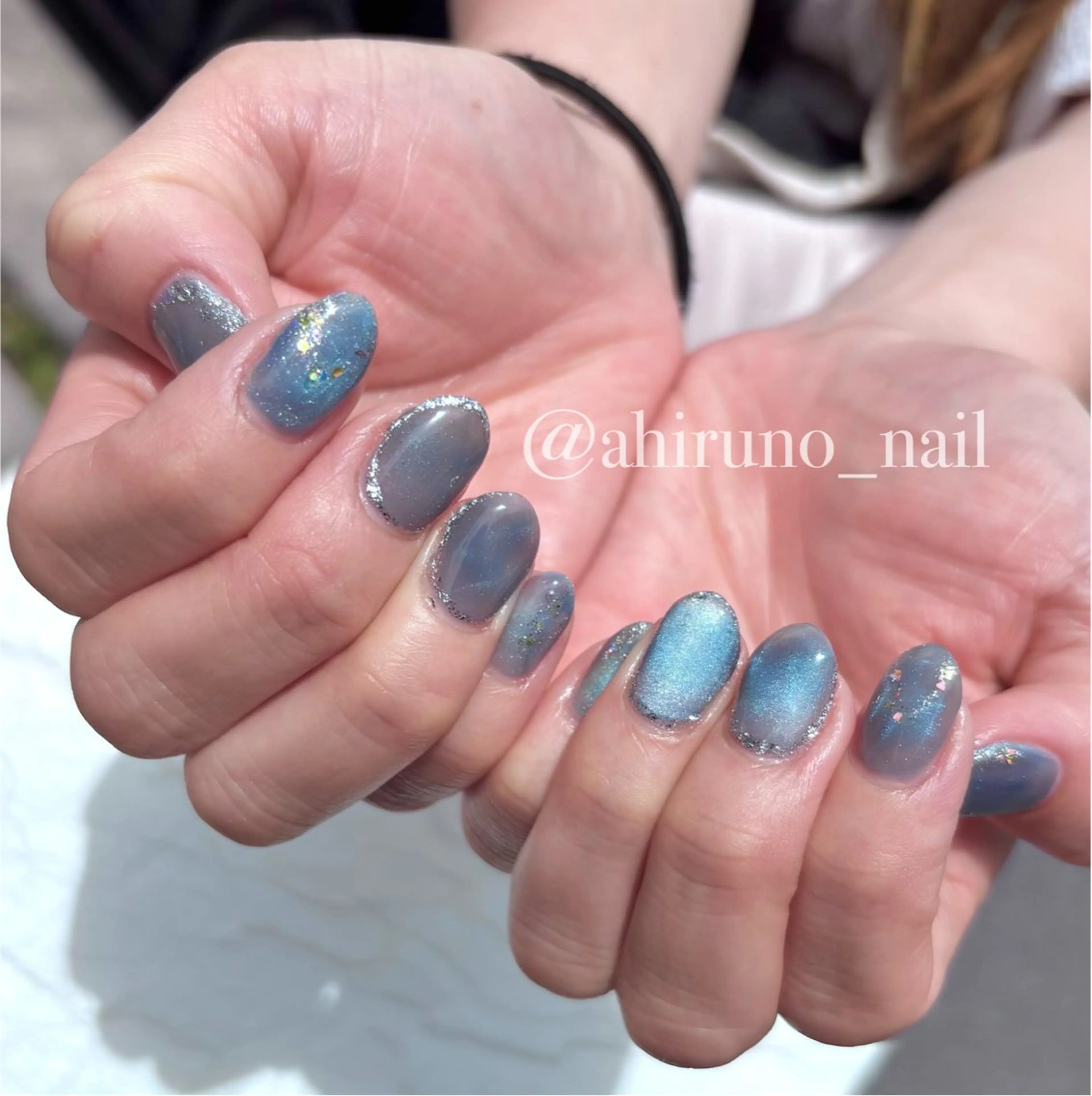 ネイル ブルー ジェルネイル キラキラネイル マグネットネイル 夏ネイル ハンドネイル 東京あきる野市ネイル ✿ ｙｕiのネイルデザイン