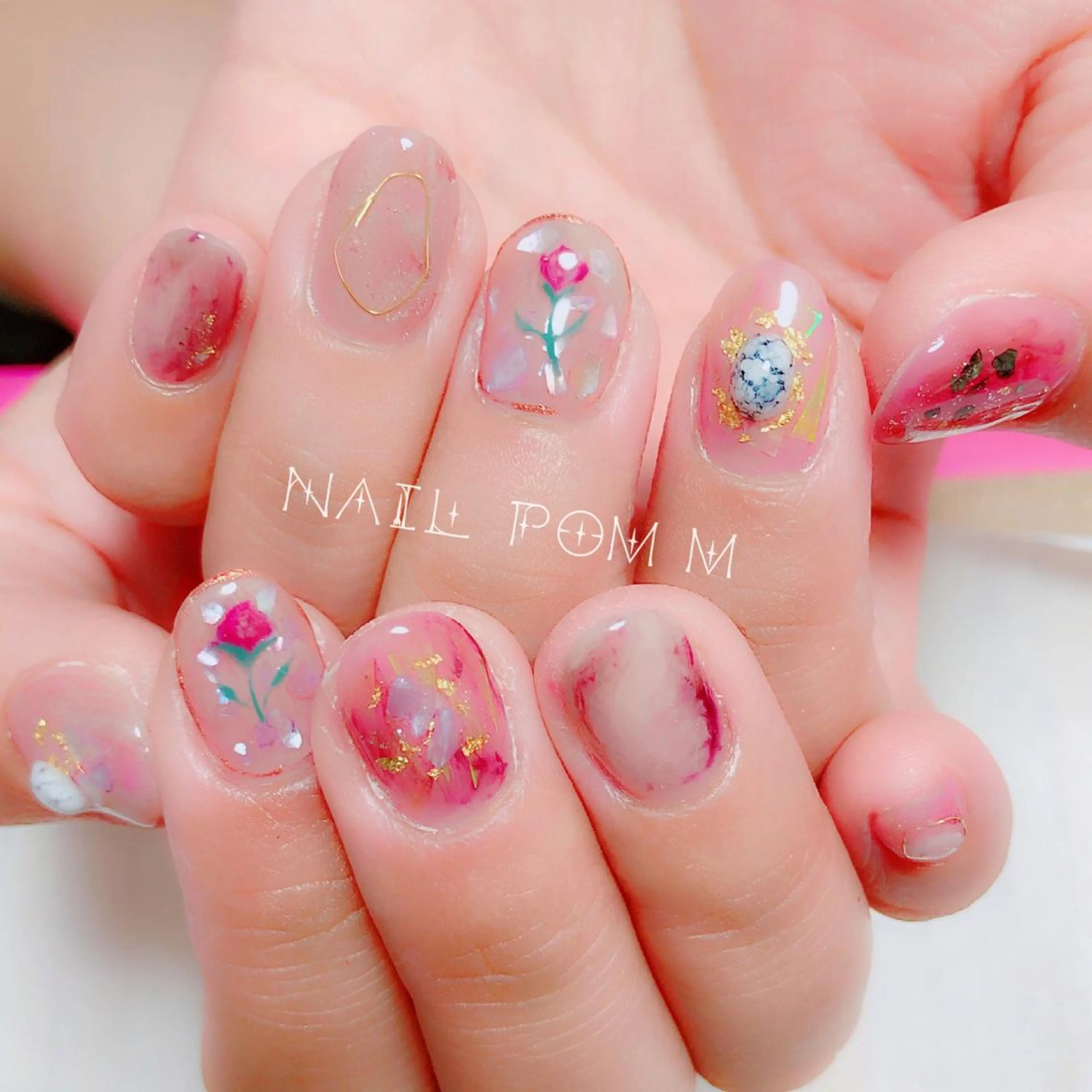 ネイル ニュアンスネイル 春ネイル ハンドネイル ハンドケア naiL pom.Mのネイルデザイン