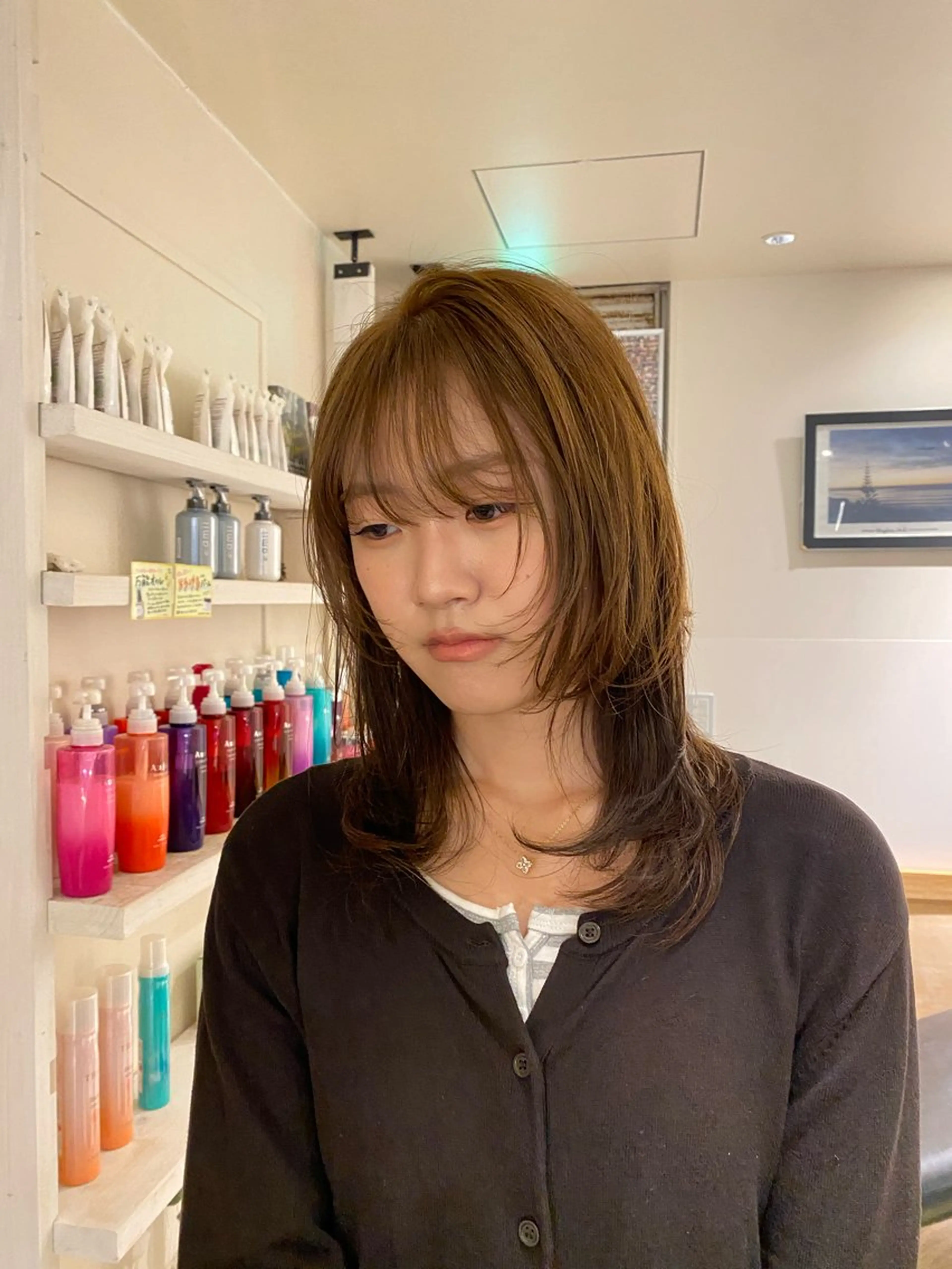 セミロング カラー カット ヘアカラー ナチュラルヘア🫧 ナナミのヘアスタイル