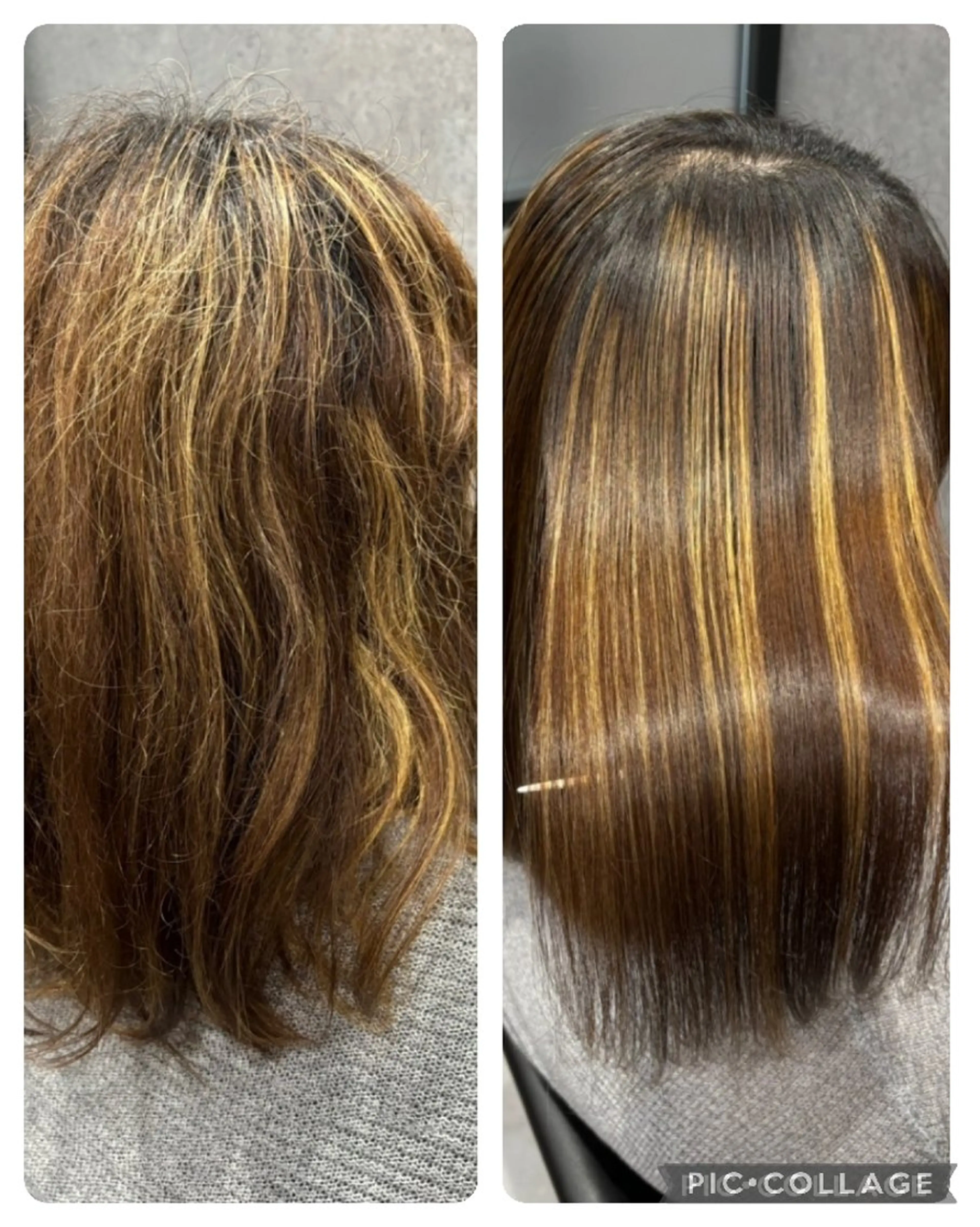 ミディアム 縮毛矯正 艶髪／オリーブ系／ 肌が綺麗に見えるお色のヘアスタイル