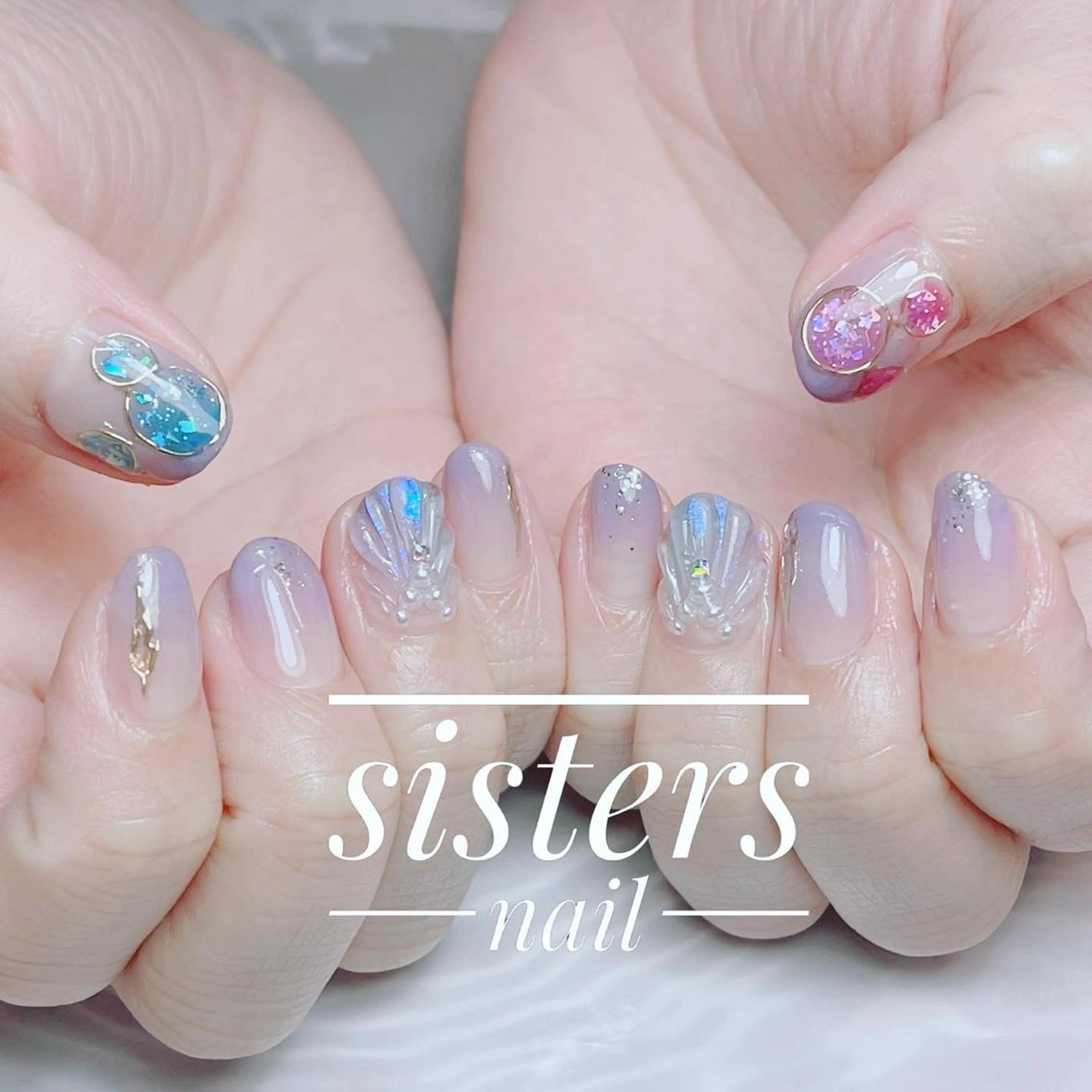 カラー ネイル アートネイル キラキラネイル ミラーネイル ニュアンスネイル パープル sisters nail.fのネイルデザイン