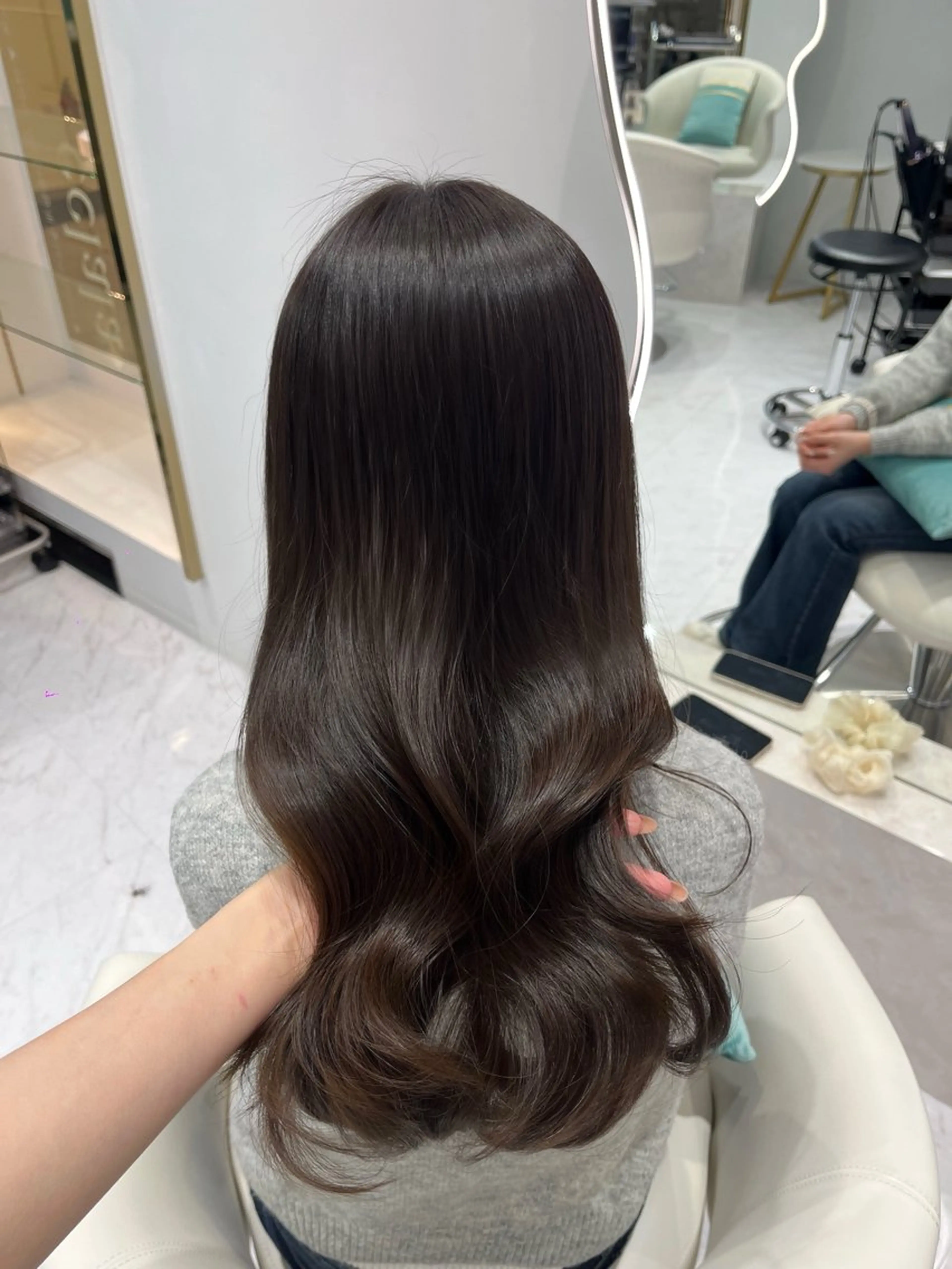 ロング カラー ブラウンカラー チョコレートブラウン カット ヘアカラー トリートメント 名駅/大人韓国ヘア 艶カラー/Rihoのヘアスタイル