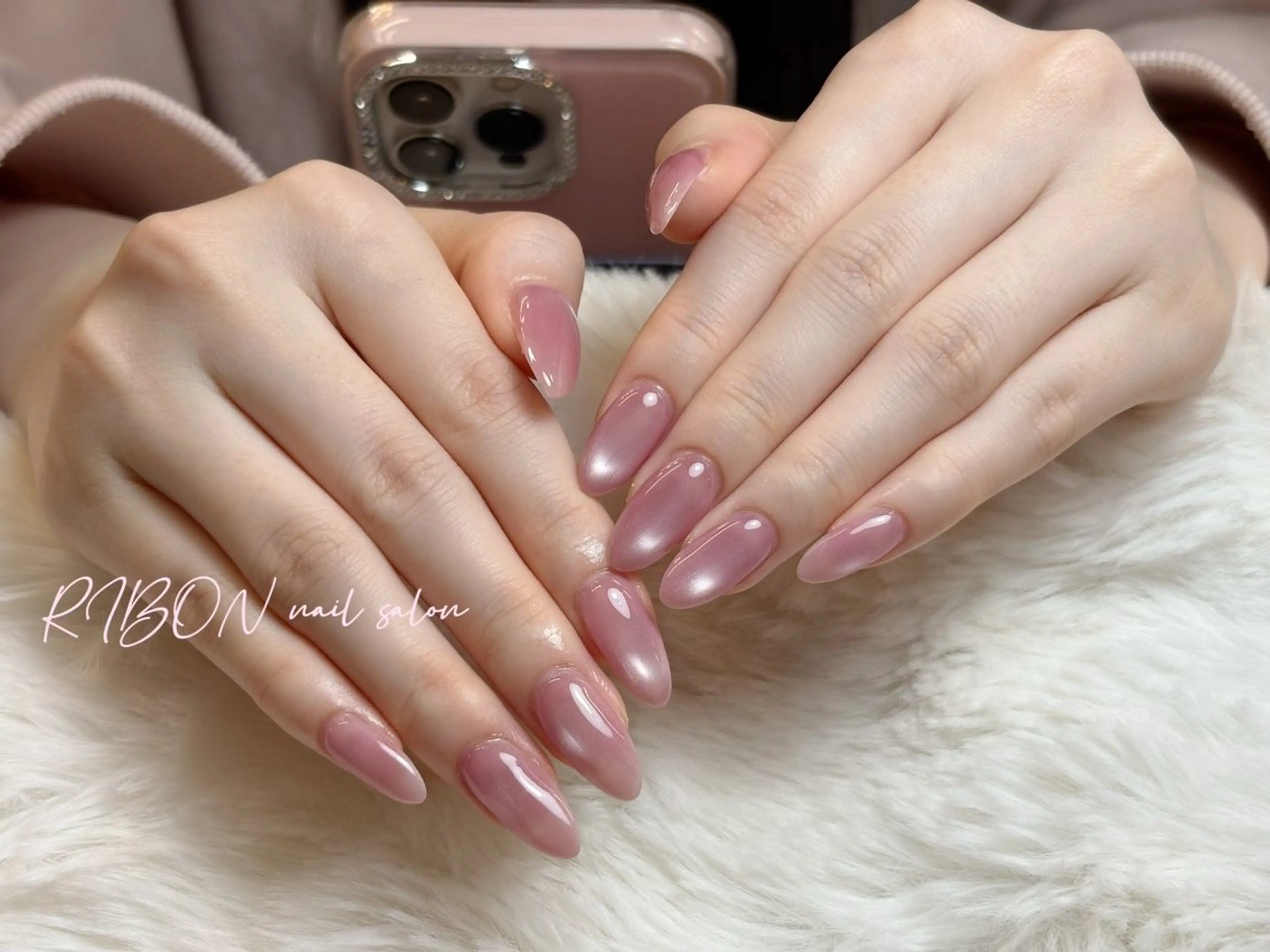 ネイル チークネイル 長さ出し フレンチネイル ジェルネイル グラデーション ハンドネイル RIBON nail 高田馬場のネイルデザイン