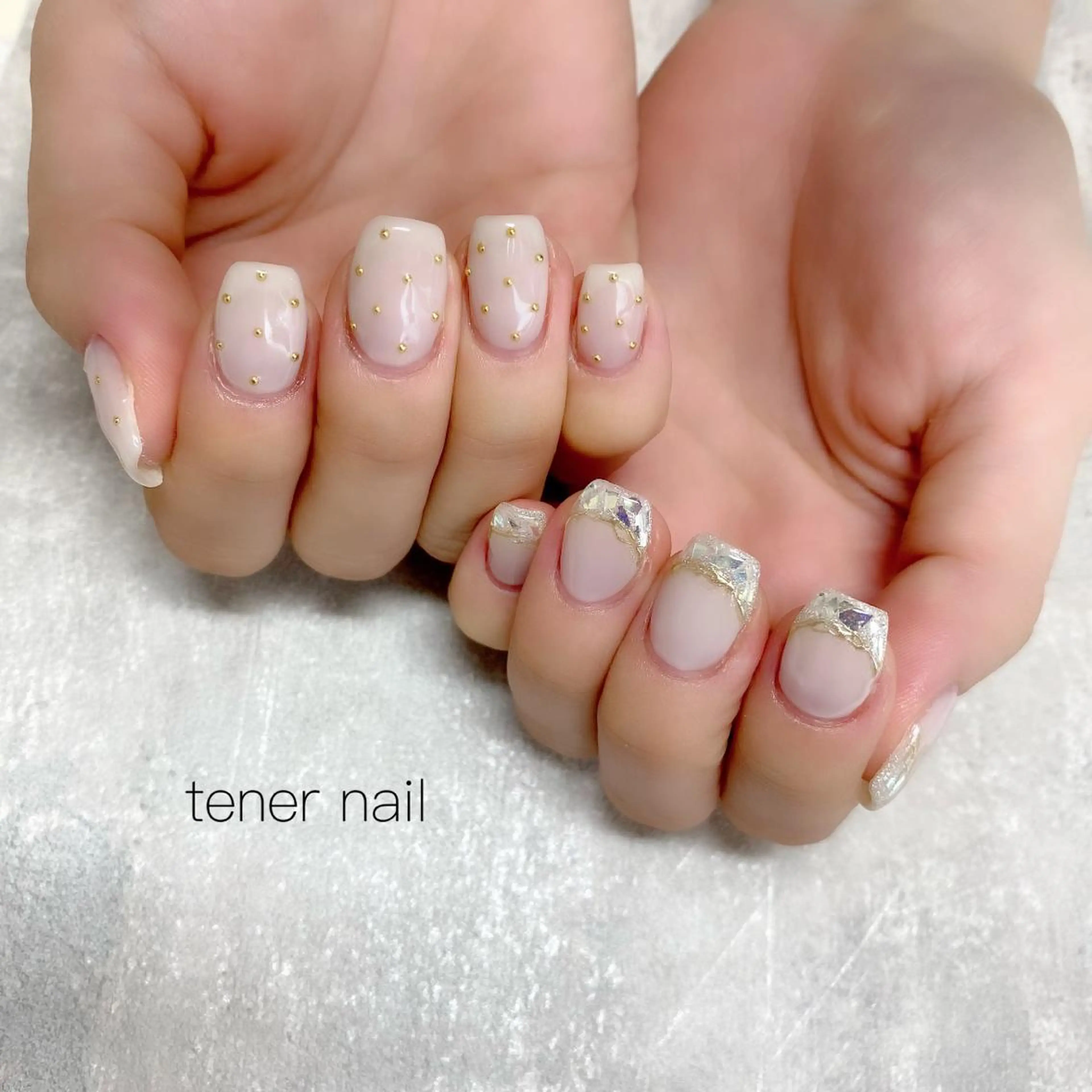 ネイル ドット フレンチネイル ガラスフレンチ テネルネイル tener nailのネイルデザイン