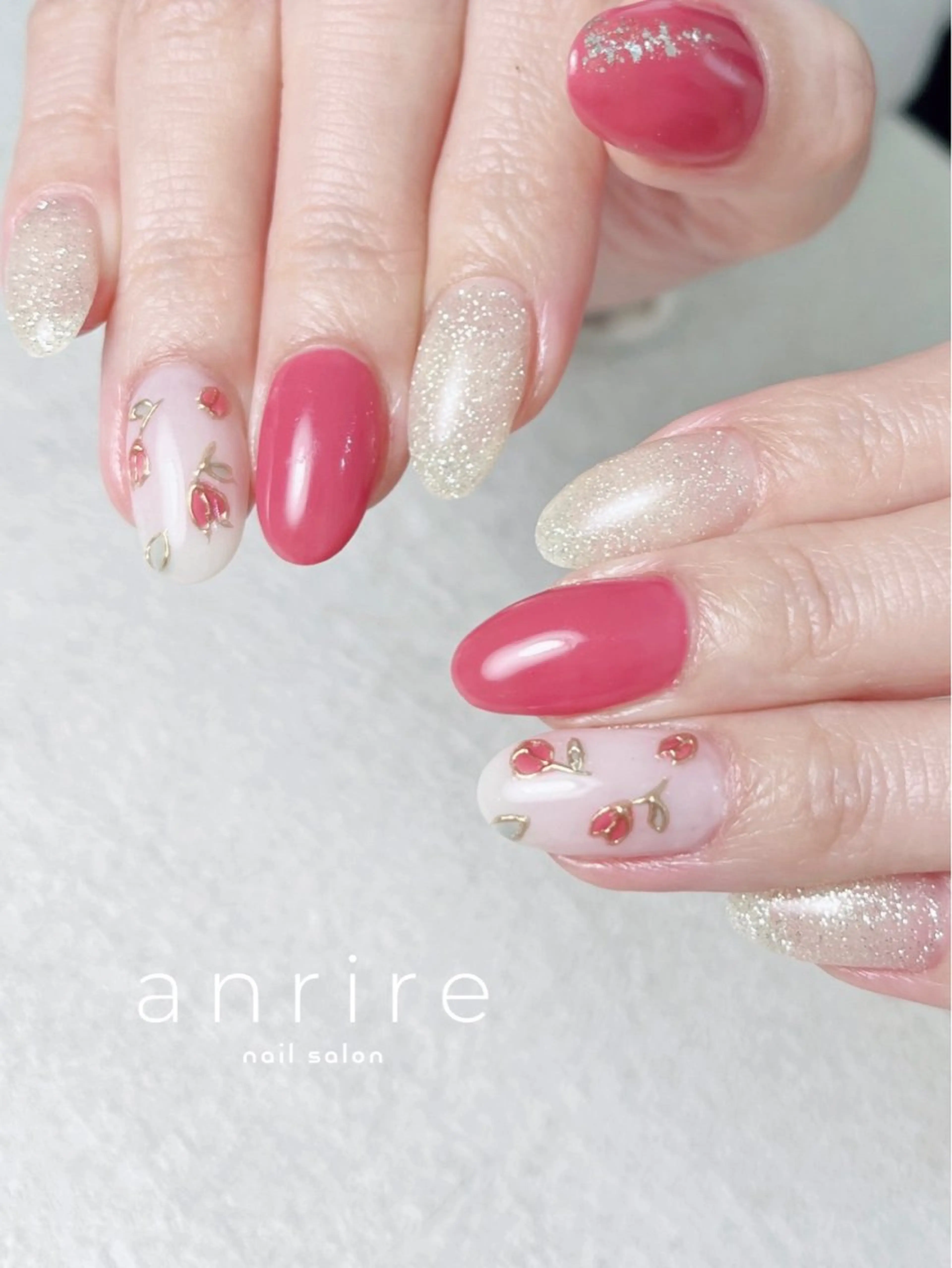 ネイル 赤色 春ネイル ハンドネイル nailsalon anrireのネイルデザイン