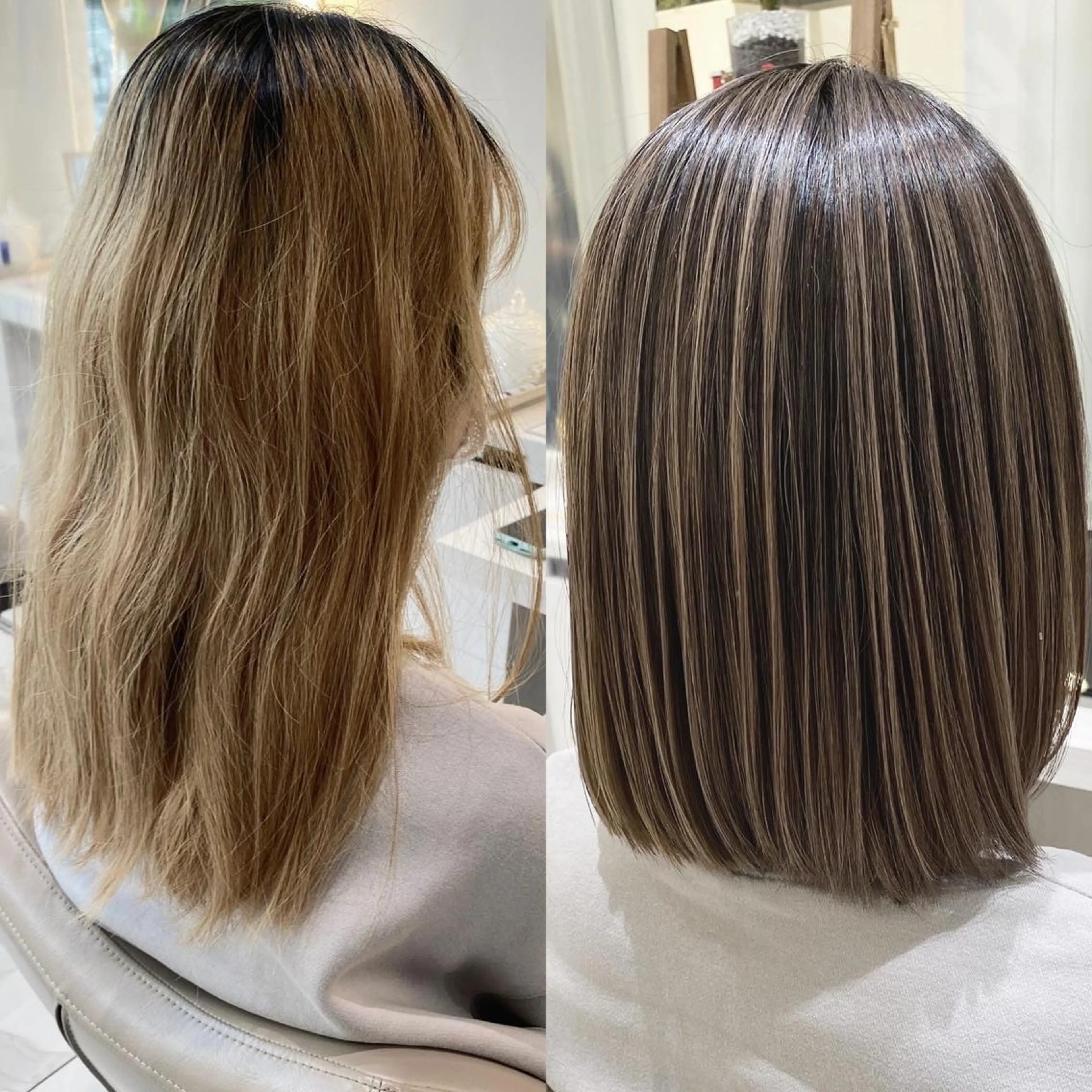 セミロング カラー バレイヤージュ 髪質改善 レイヤーカット カット ヘアカラー トリートメント 山崎俊輔/髪質改善 /バレイヤージュのヘアスタイル