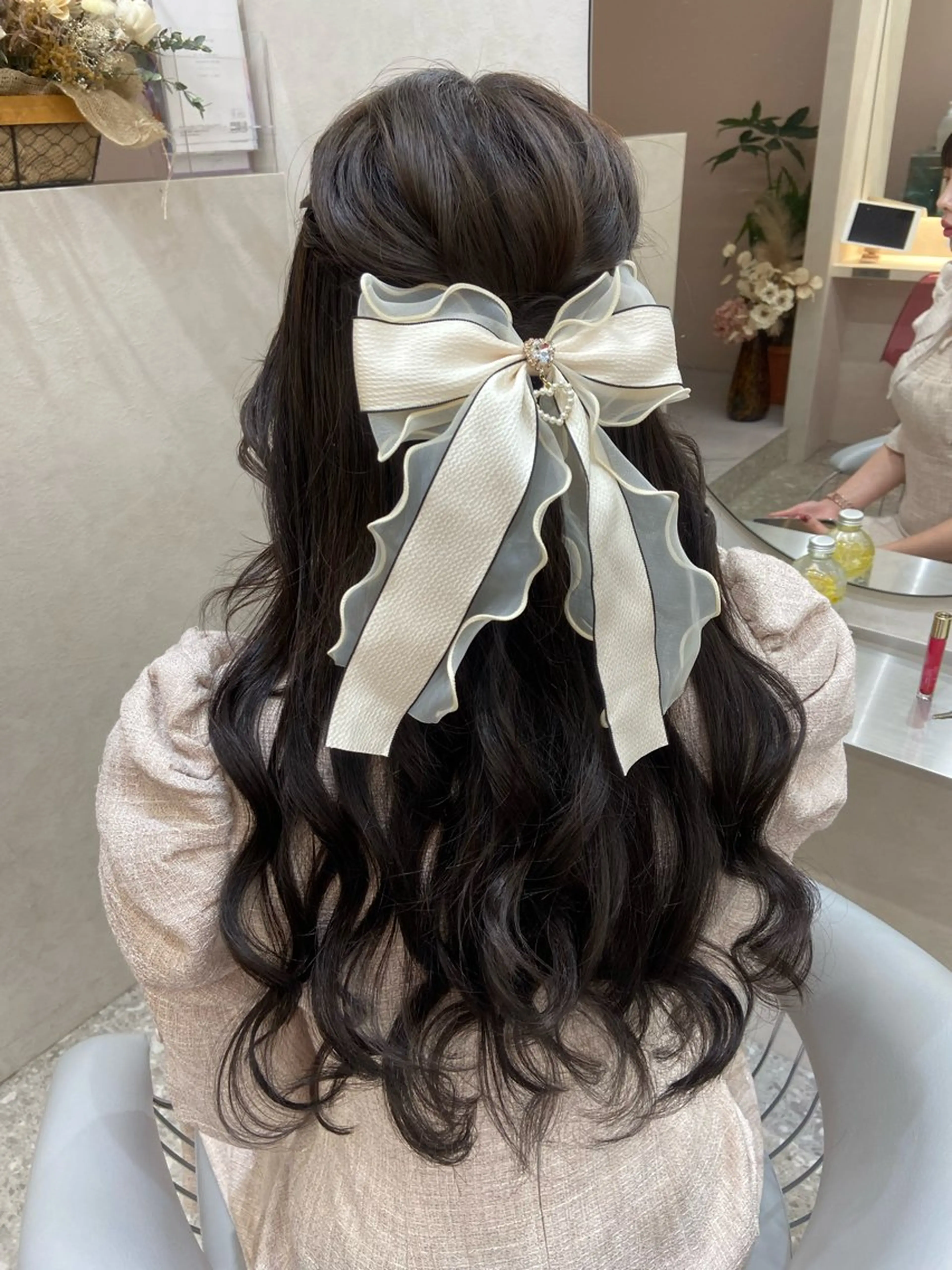 ロング ヘアアレンジ ハーフアップ シールエクステ エクステ カット エクステ 新宿/韓国ヘア 中明度カラー/かやのヘアスタイル