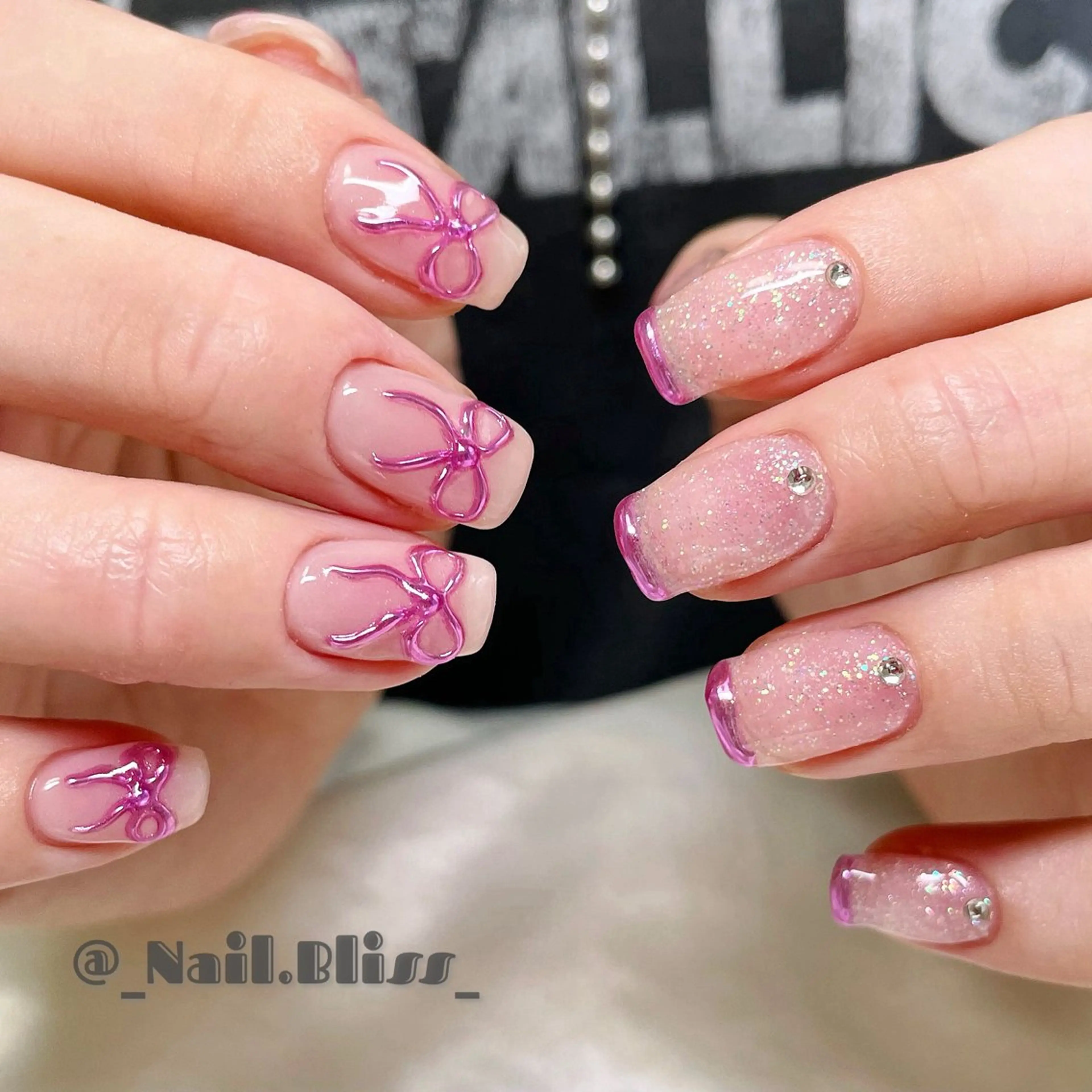ネイル フレンチネイル ミラーネイル リボン シンプルネイル ハンドネイル NAIL BLISSのネイルデザイン