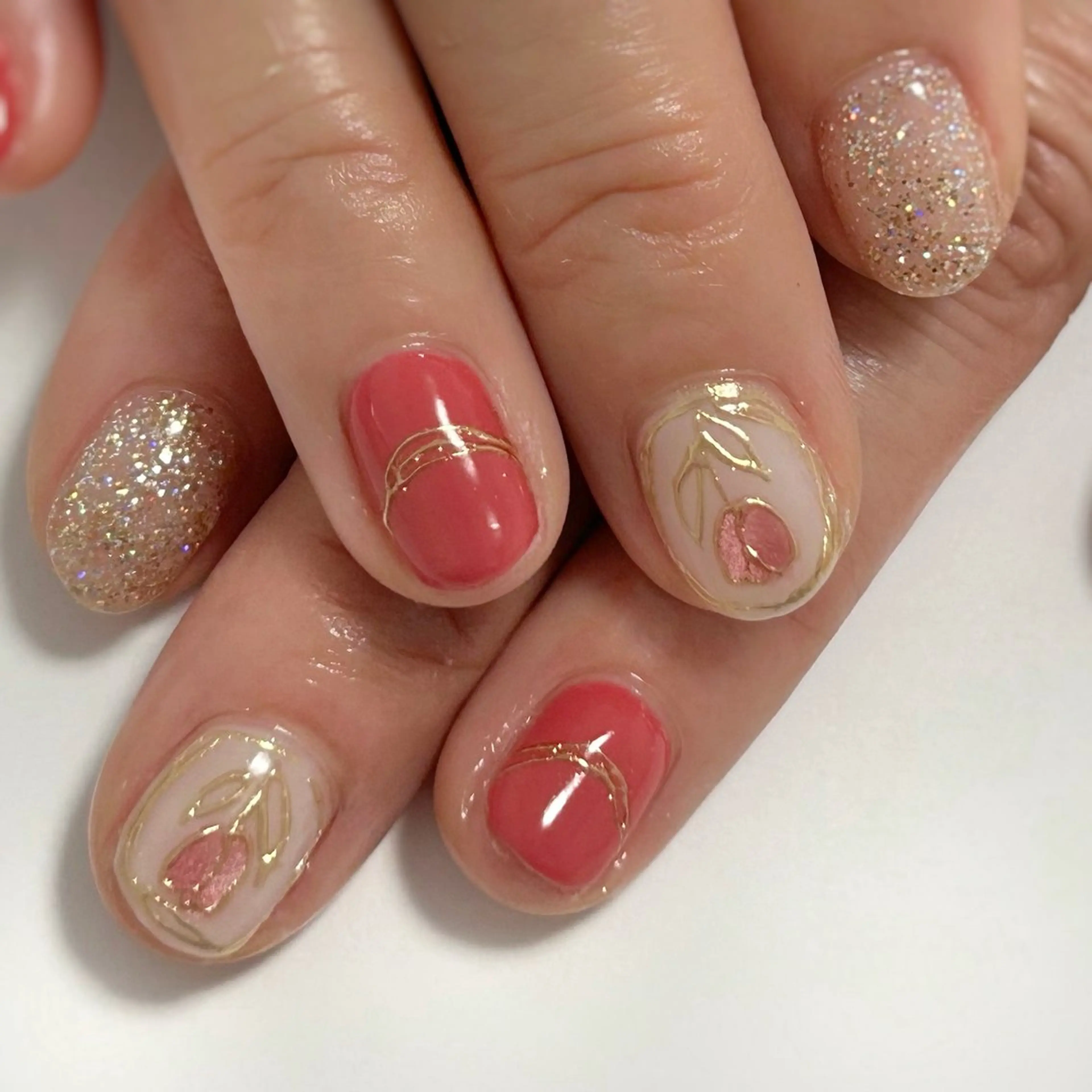 ネイル 桜ネイル ミラーネイル 春ネイル ハンドネイル なが さきのネイルデザイン