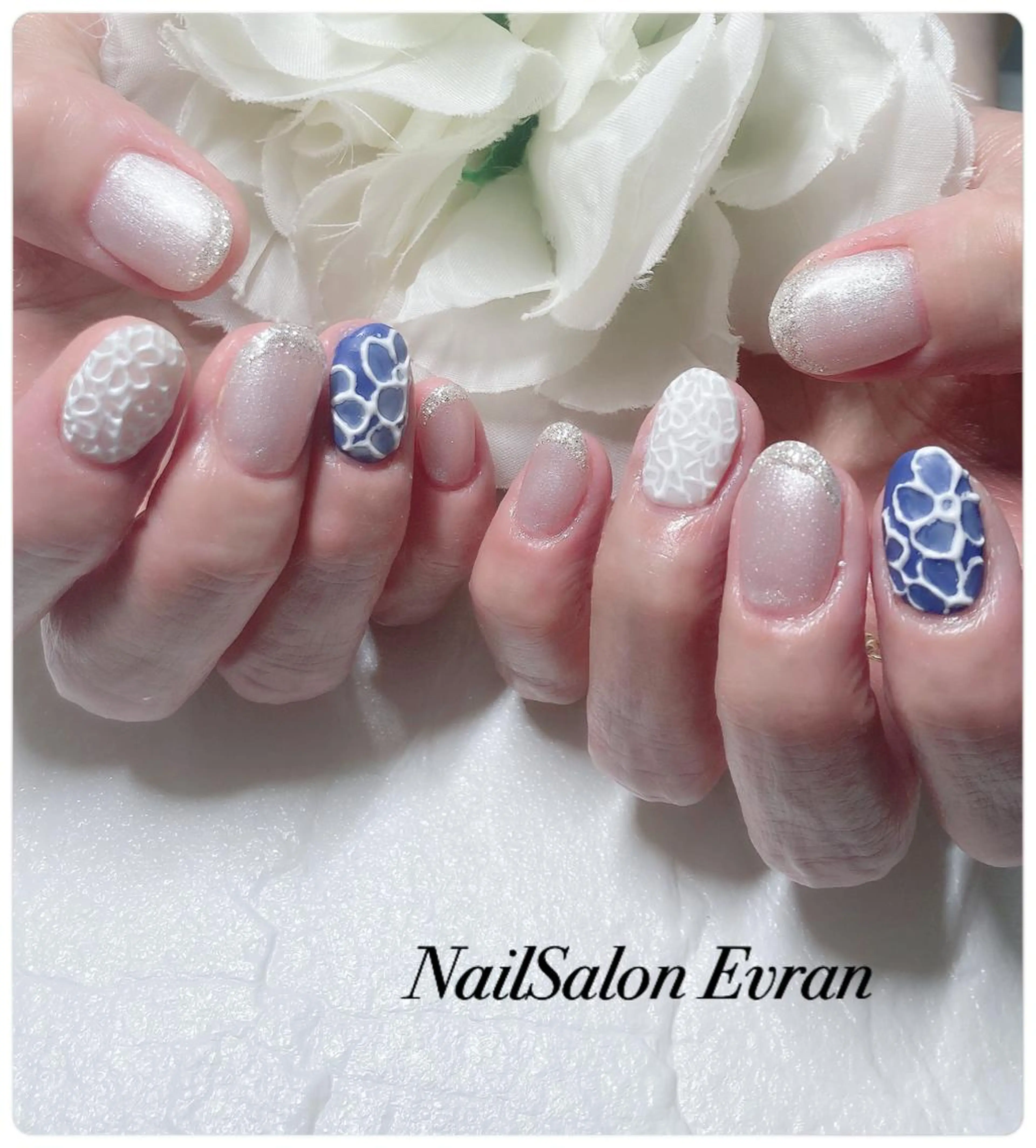 ネイル アートネイル フレンチネイル ラメ(グリッター) マグネットネイル 持ち込み ハンドネイル Nail salon Evranのネイルデザイン