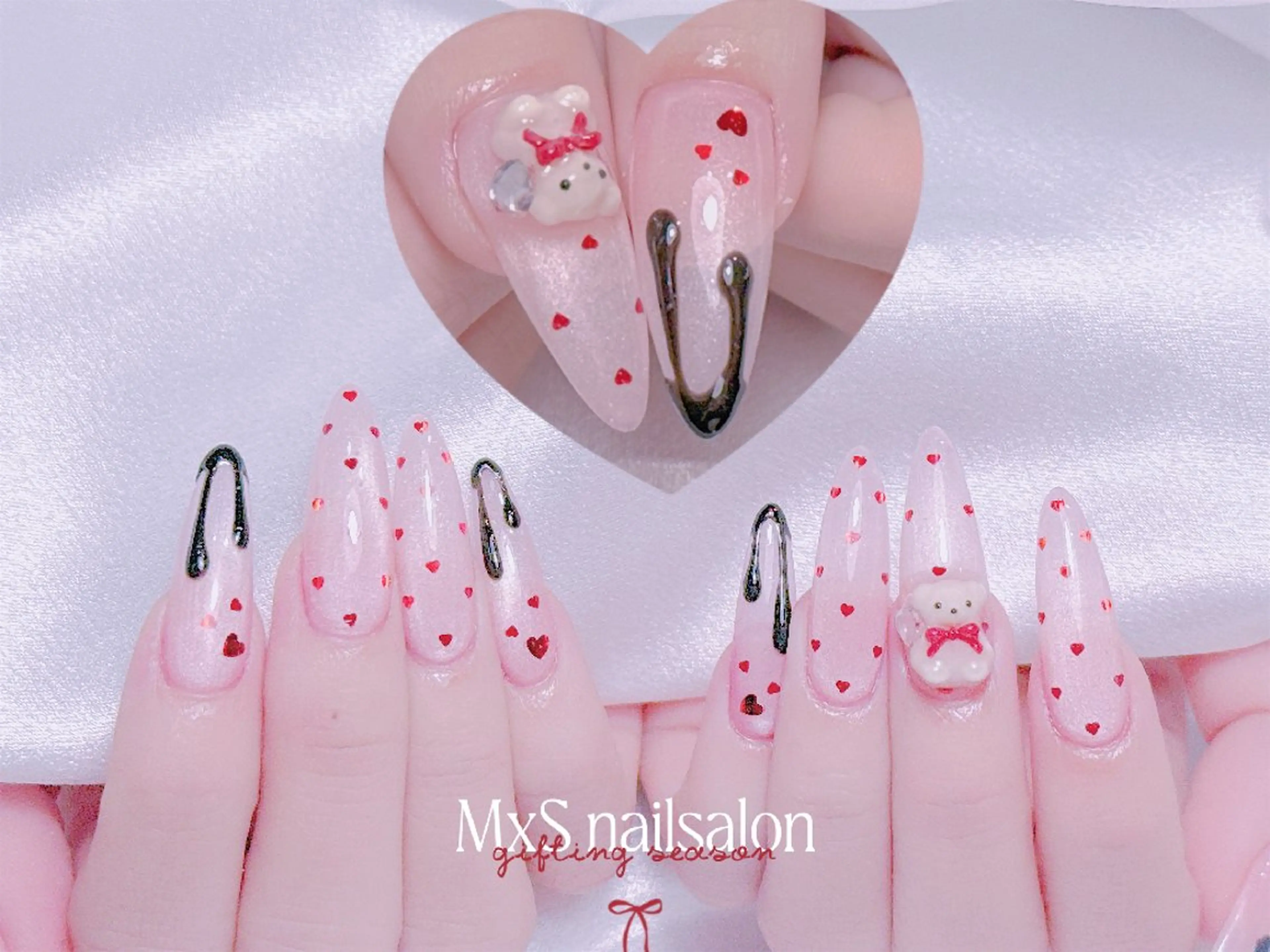 ネイル ジェルネイル 韓国ネイル マグネットネイル パラジェル バレンタイン ハンドネイル M×S Nail みなのネイルデザイン