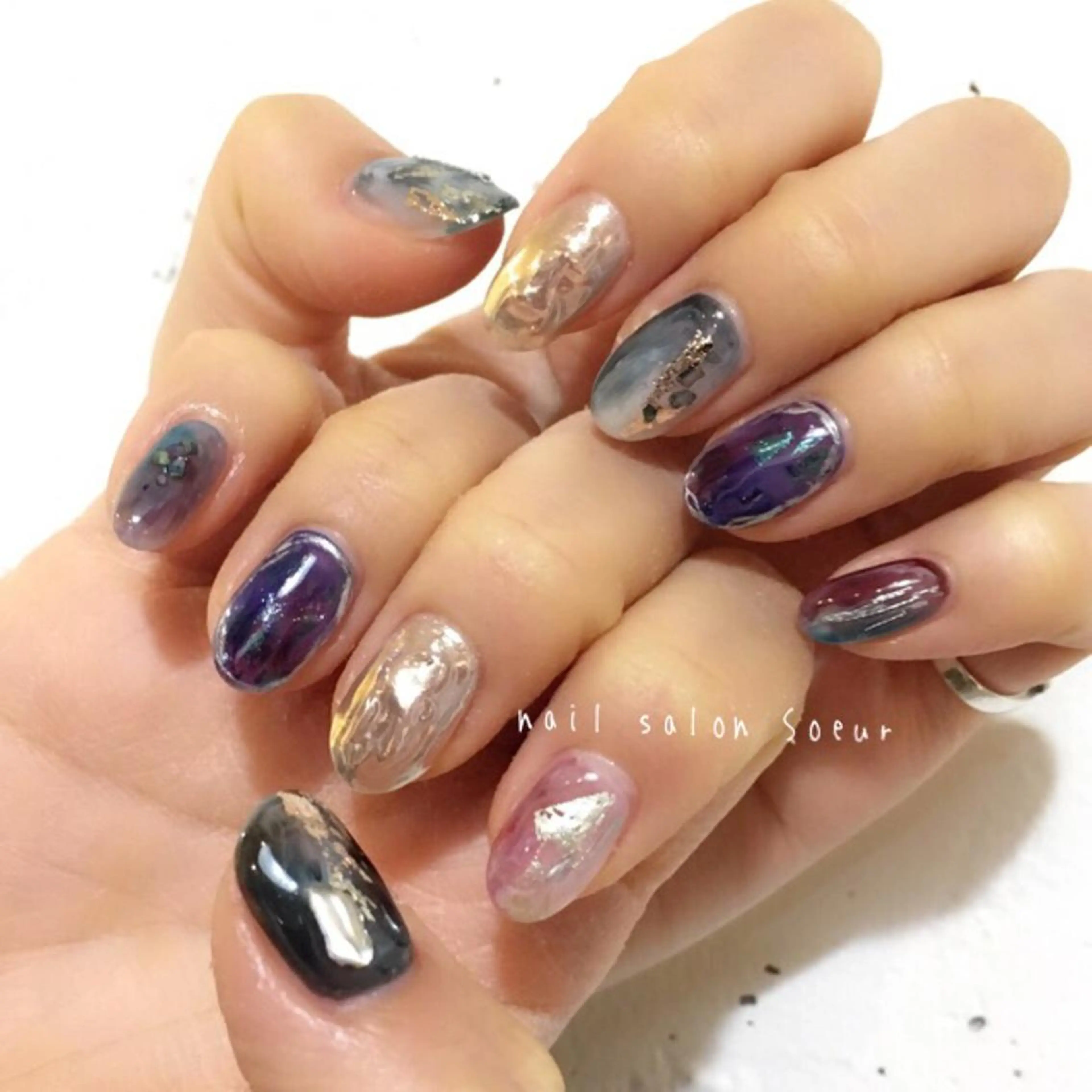 ネイル アートネイル 長さ出し ジェルネイル マットネイル ミラーネイル ハンドネイル nail salon Soeurのネイルデザイン