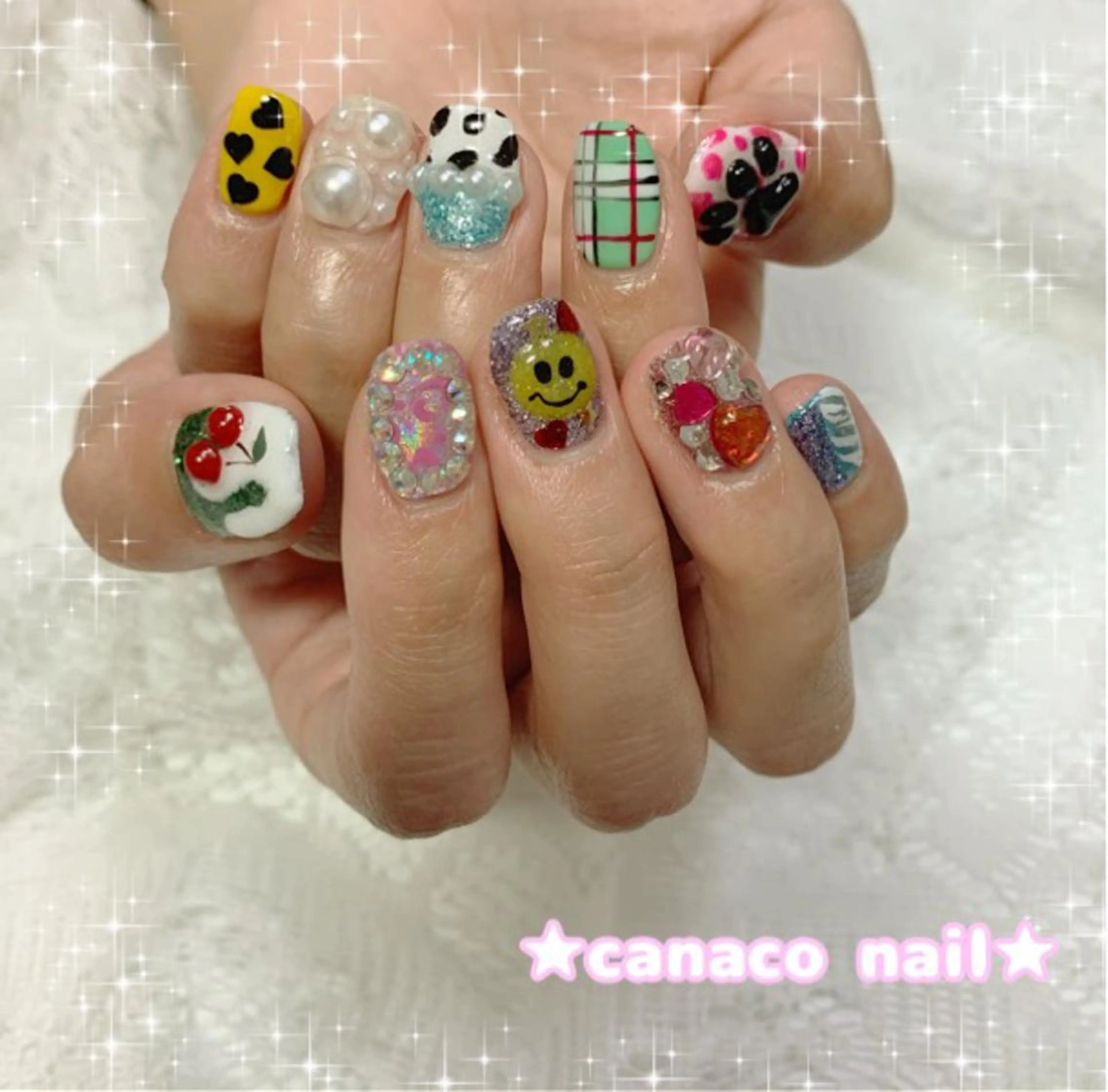 ネイル アニマル柄 ハート ミラーネイル ストーンネイル ベテランネイル cnc  nailのネイルデザイン