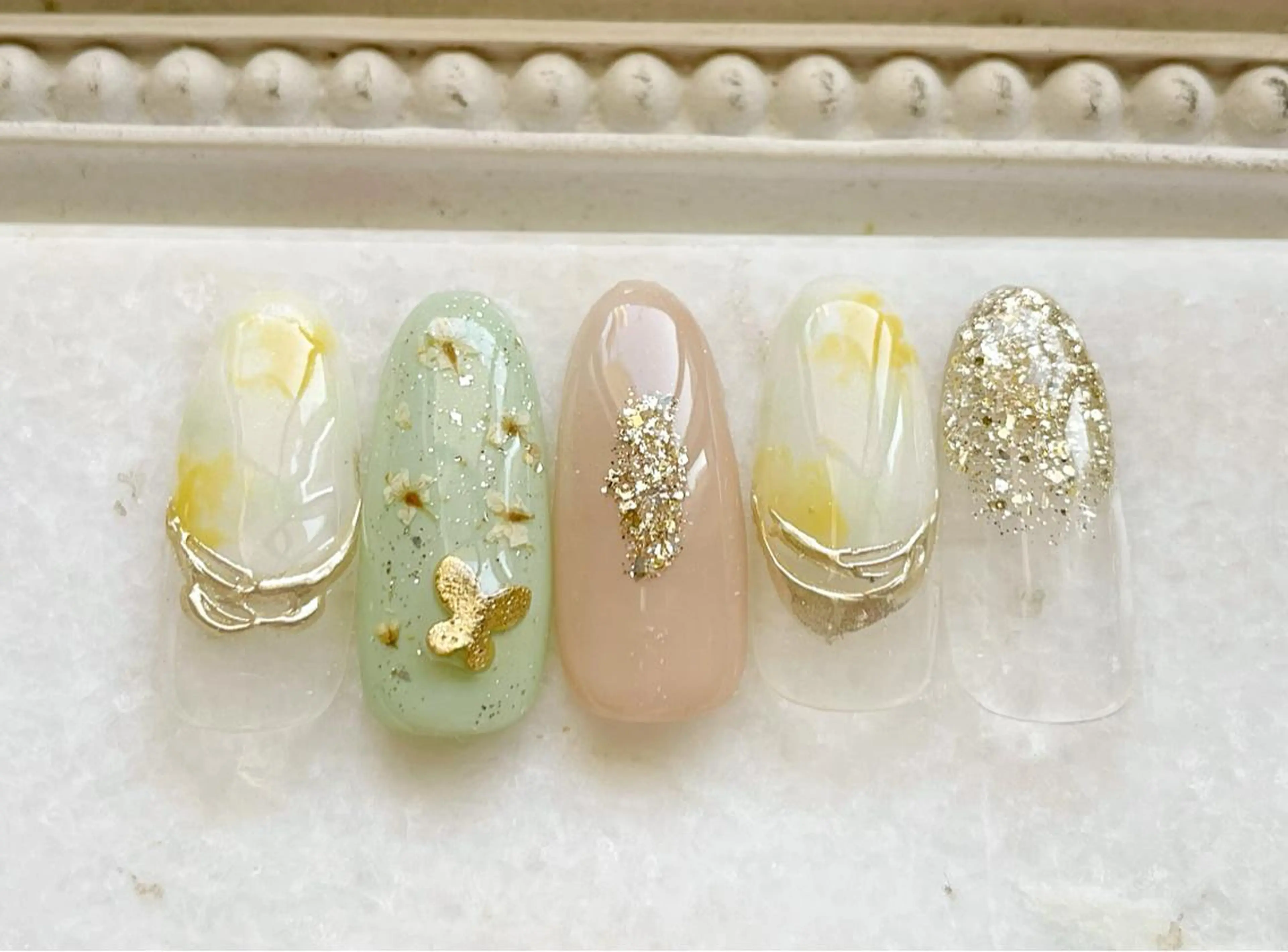 ネイル ジェルネイル ミラーネイル パラジェル 春ネイル ハンドネイル Satomi  のネイルデザイン