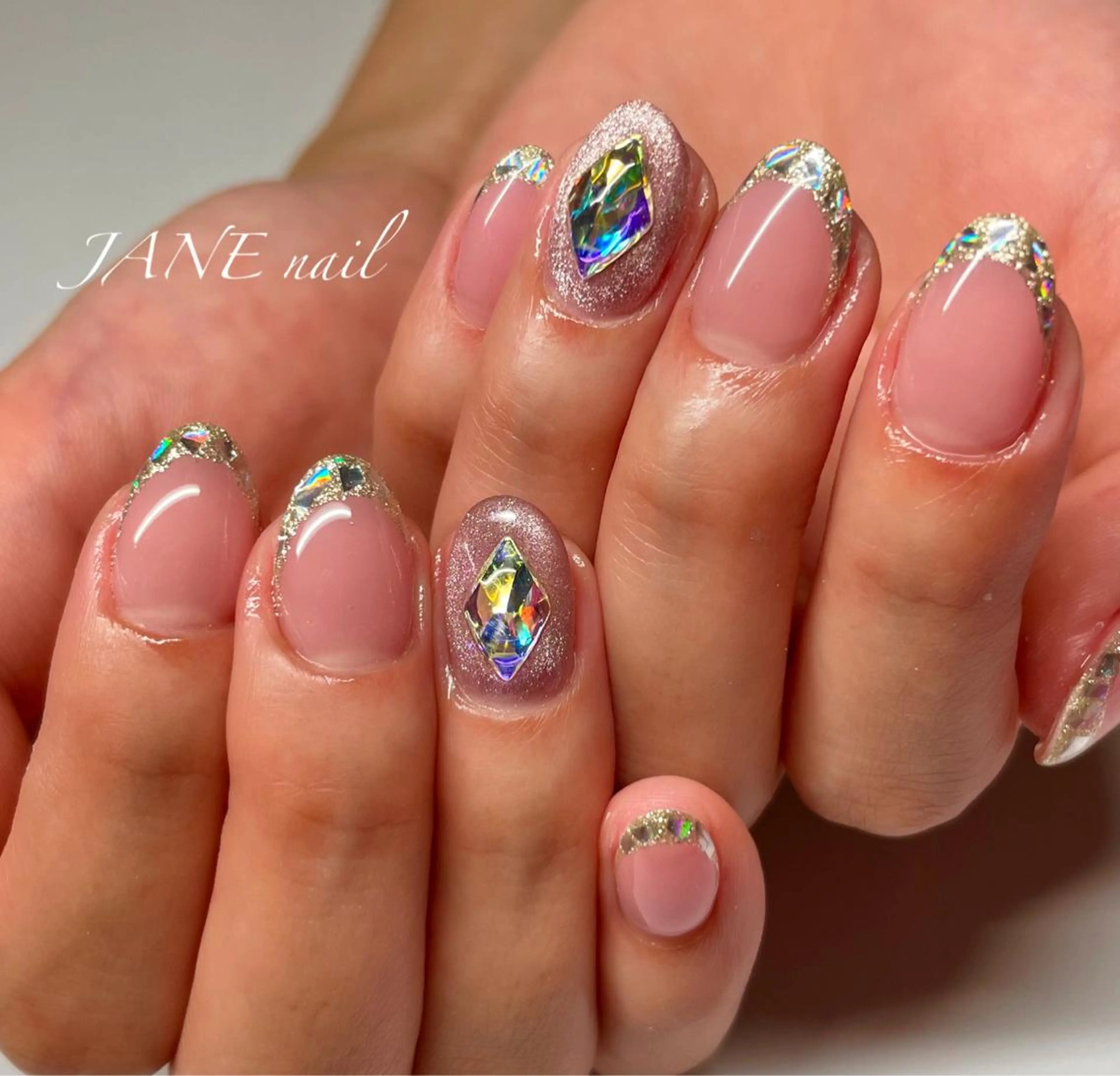 ネイル フットネイル フレンチネイル ガラスフレンチ キラキラネイル ラメ(グリッター) ハンドネイル Nail Salon JANEのネイルデザイン