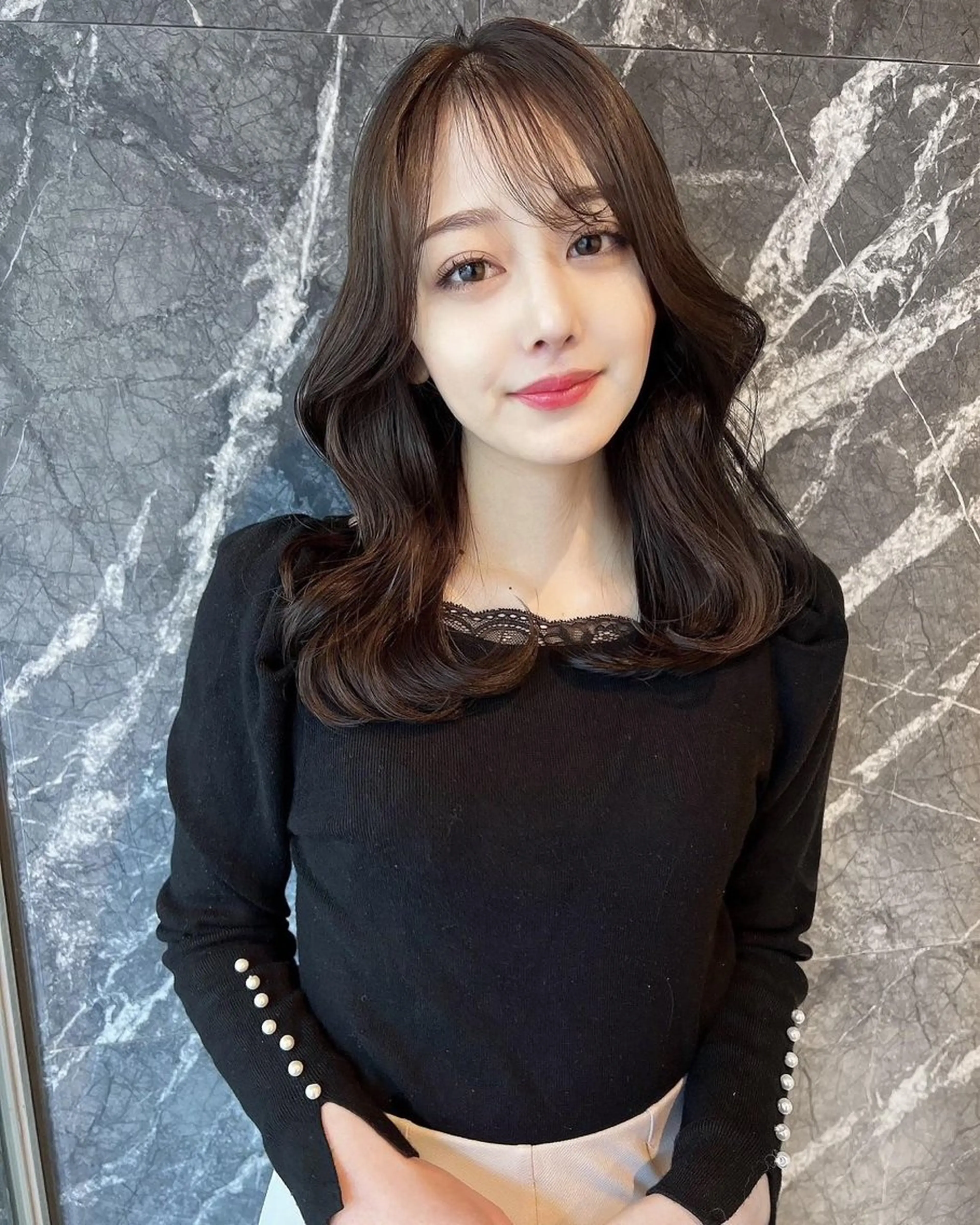 ロング ボブ ハイライト 髪質改善 韓国風ヘア 小顔カット 似合わせカラーの達人 ダブルカラー/森栄範のヘアスタイル