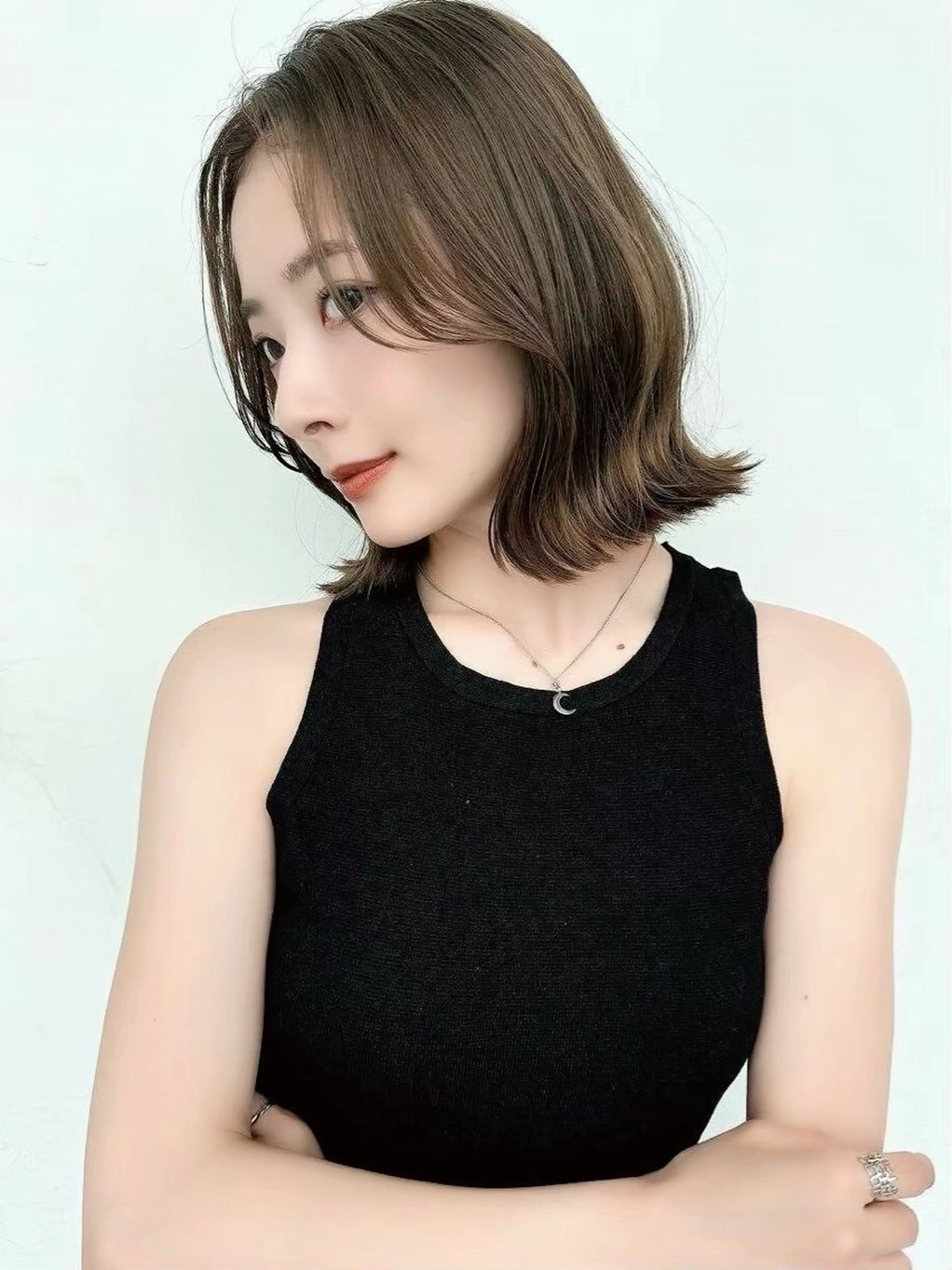 ミディアム カット ヘアカラー トリートメント オリーブカラー/みづ き/ボブパーマ🤍のヘアスタイル