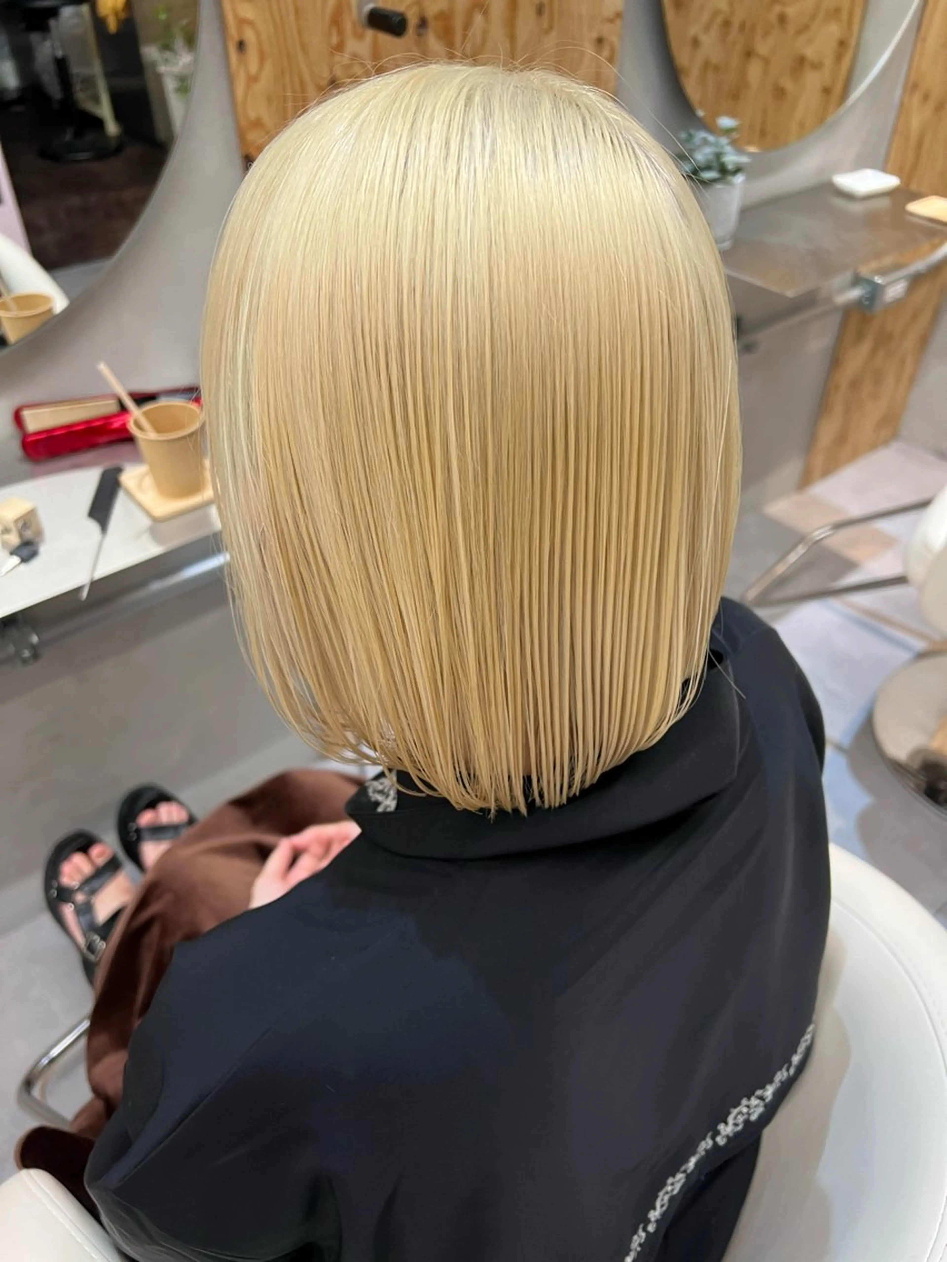 セミロング カラー パーマ 髪質改善 ストレートパーマ 縮毛矯正 ハイトーン縮毛/縮毛 なーな🎀🤍のヘアスタイル