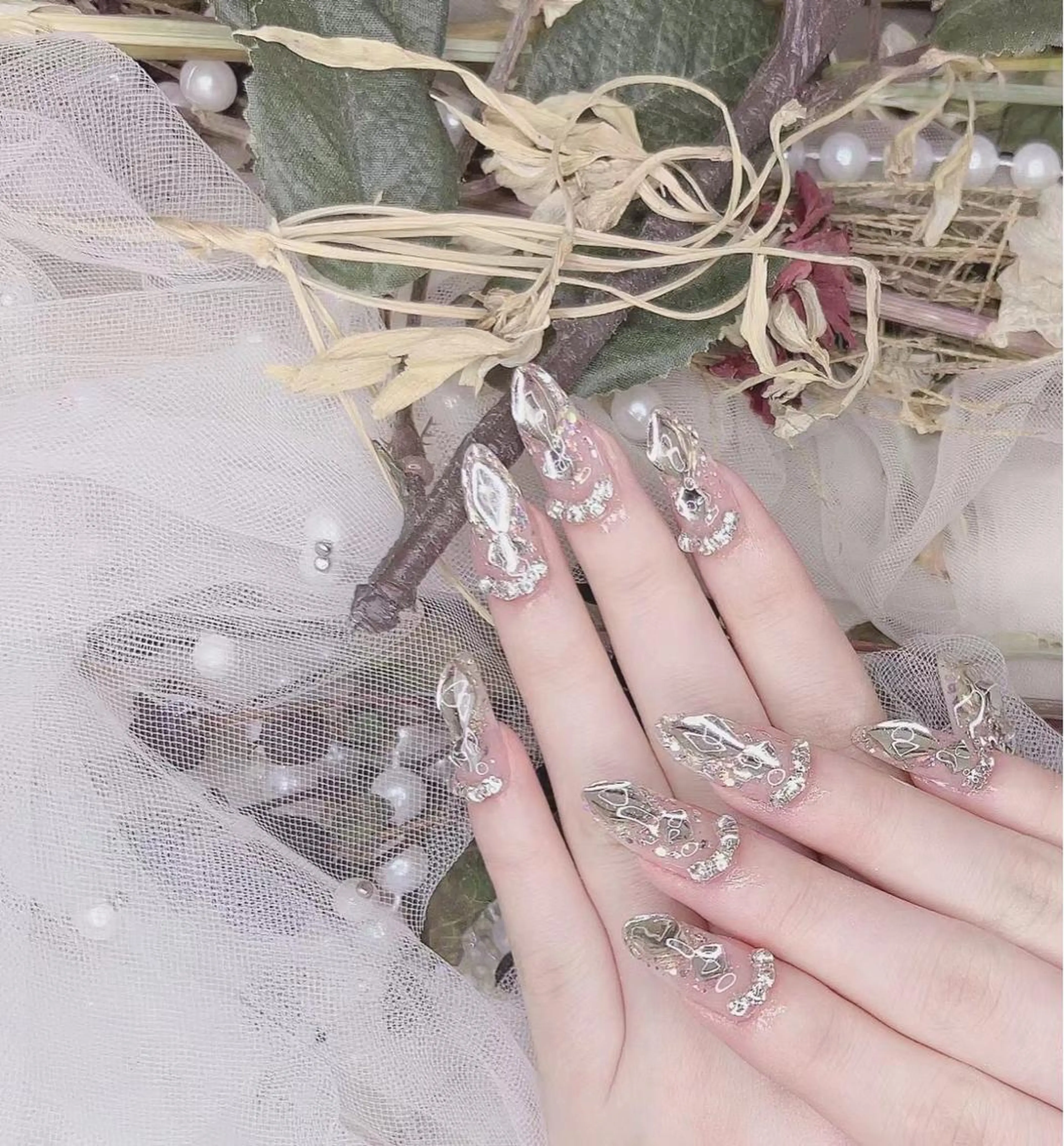 ネイル クリアネイル キラキラネイル シルバー babarla Nailのネイルデザイン