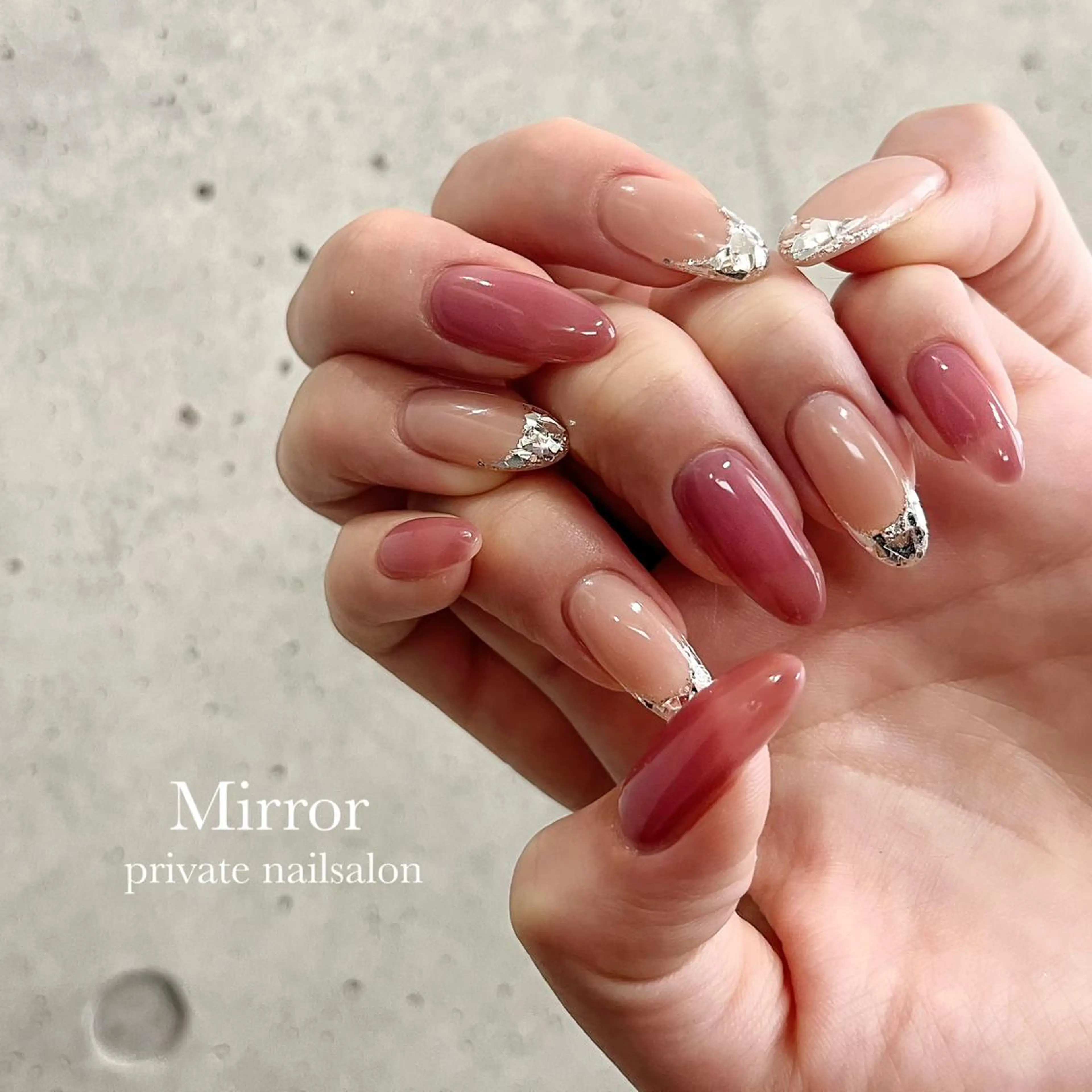 ネイル フレンチネイル ガラスフレンチ ハンドネイル nailsalon Mirrorのネイルデザイン