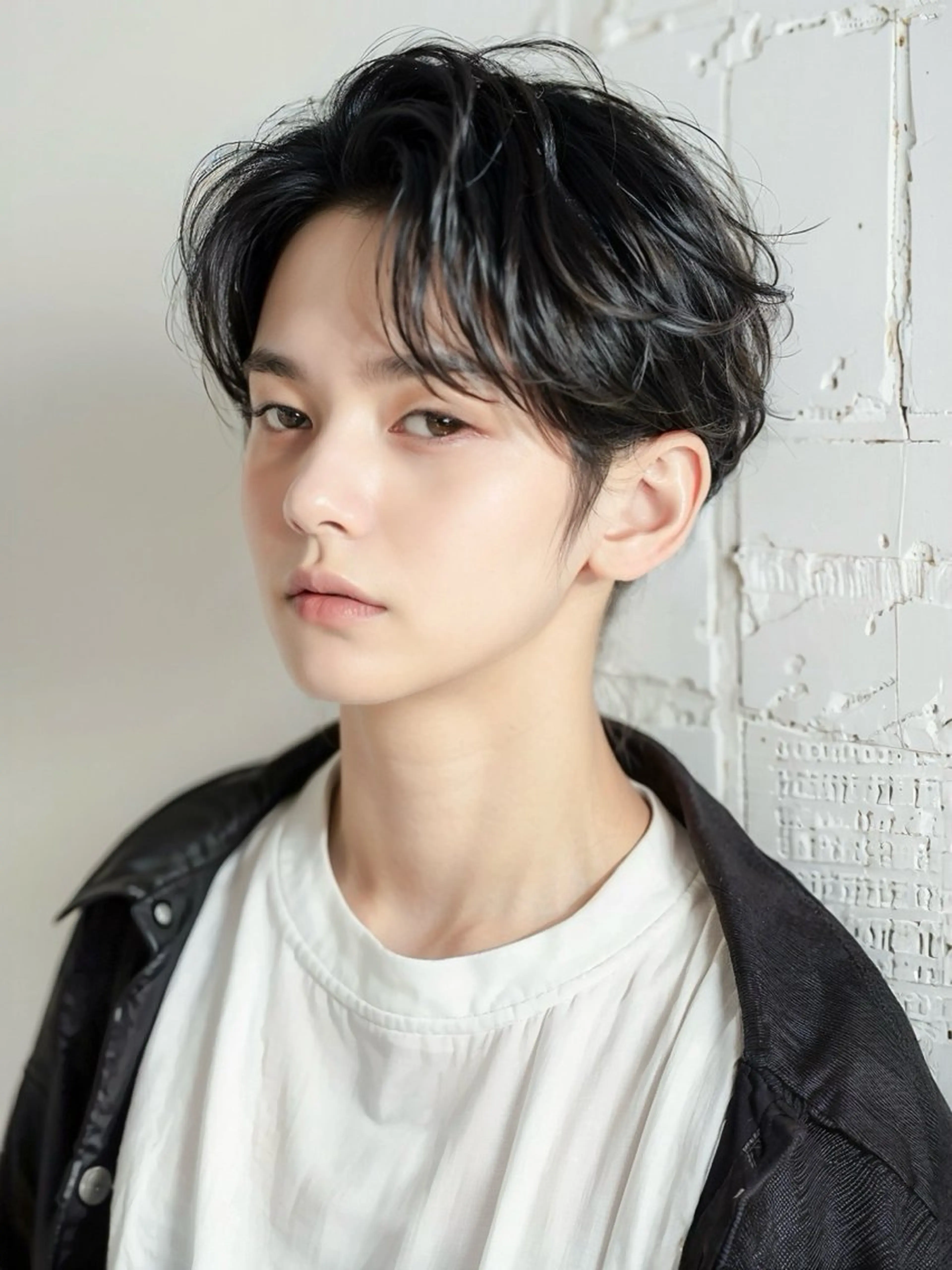 ミディアム パーマ メンズ カット ハイライト、レイヤー カット/西梅田/中西のヘアスタイル