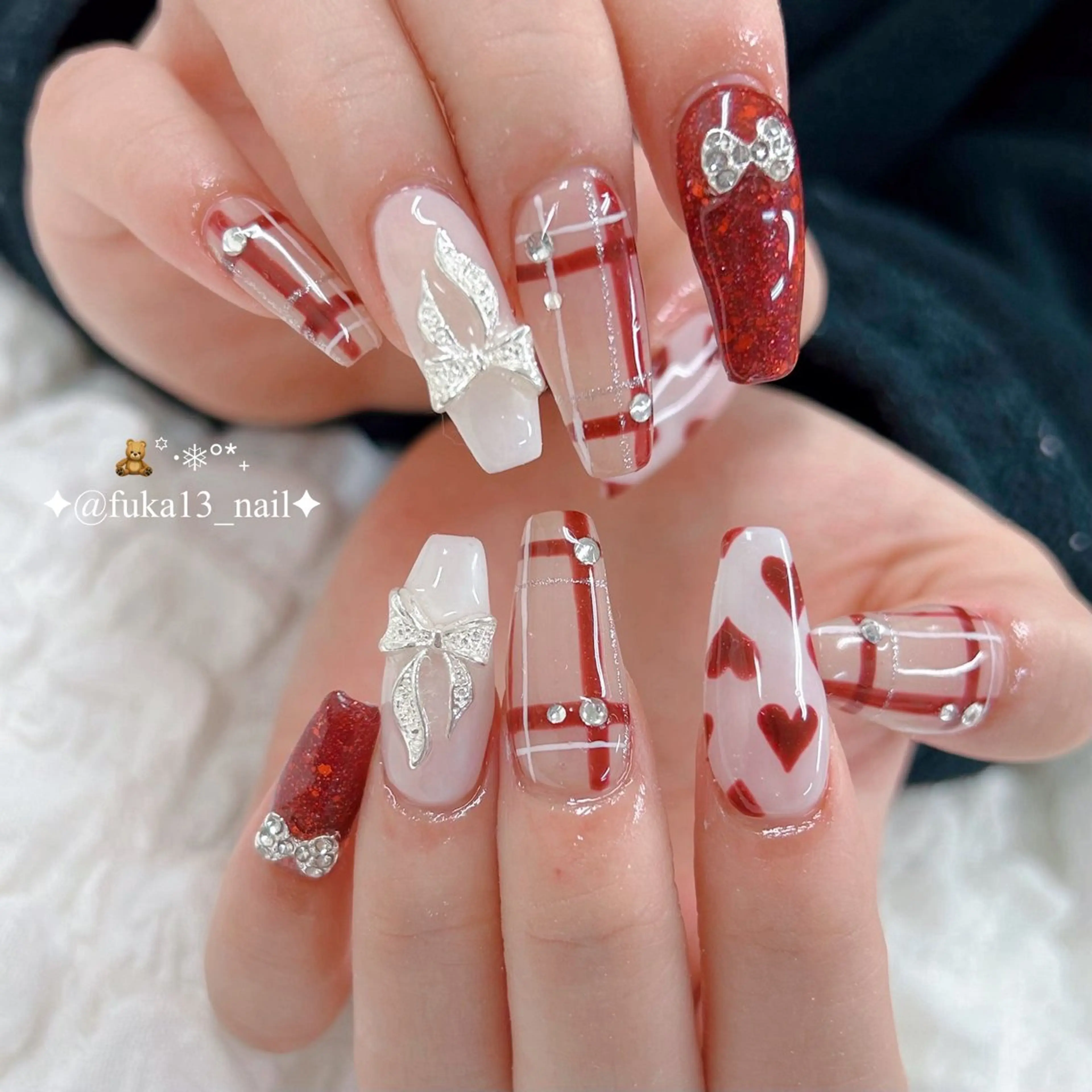 ネイル ガーリー ハート リボン スカルプネイル バレンタイン ハンドネイル Nail♡Fuka. /5月予約受付中のネイルデザイン